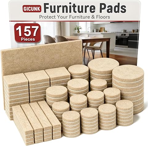GICUNK 157 Pcs Felt Furniture Pads Chair Leg Floor Protec...