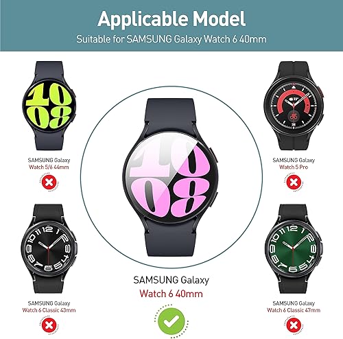 Miniatura 6 de 2+2 piezas para Samsung Galaxy Watch 6 1.575 in Funda con protector de pantalla HD+película antimiradas, vidrio templado duro PC ultra fina funda