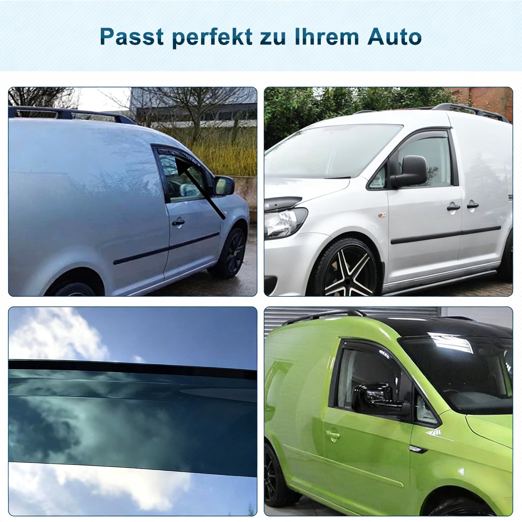 Windabweiser Kompatibel mit VW Caddy 3 2004-2015, Regenabweiser, Integrierte Deflektoren Integrierter Windabweiser, Vorne, Schwarz Smoke, 2 Stück