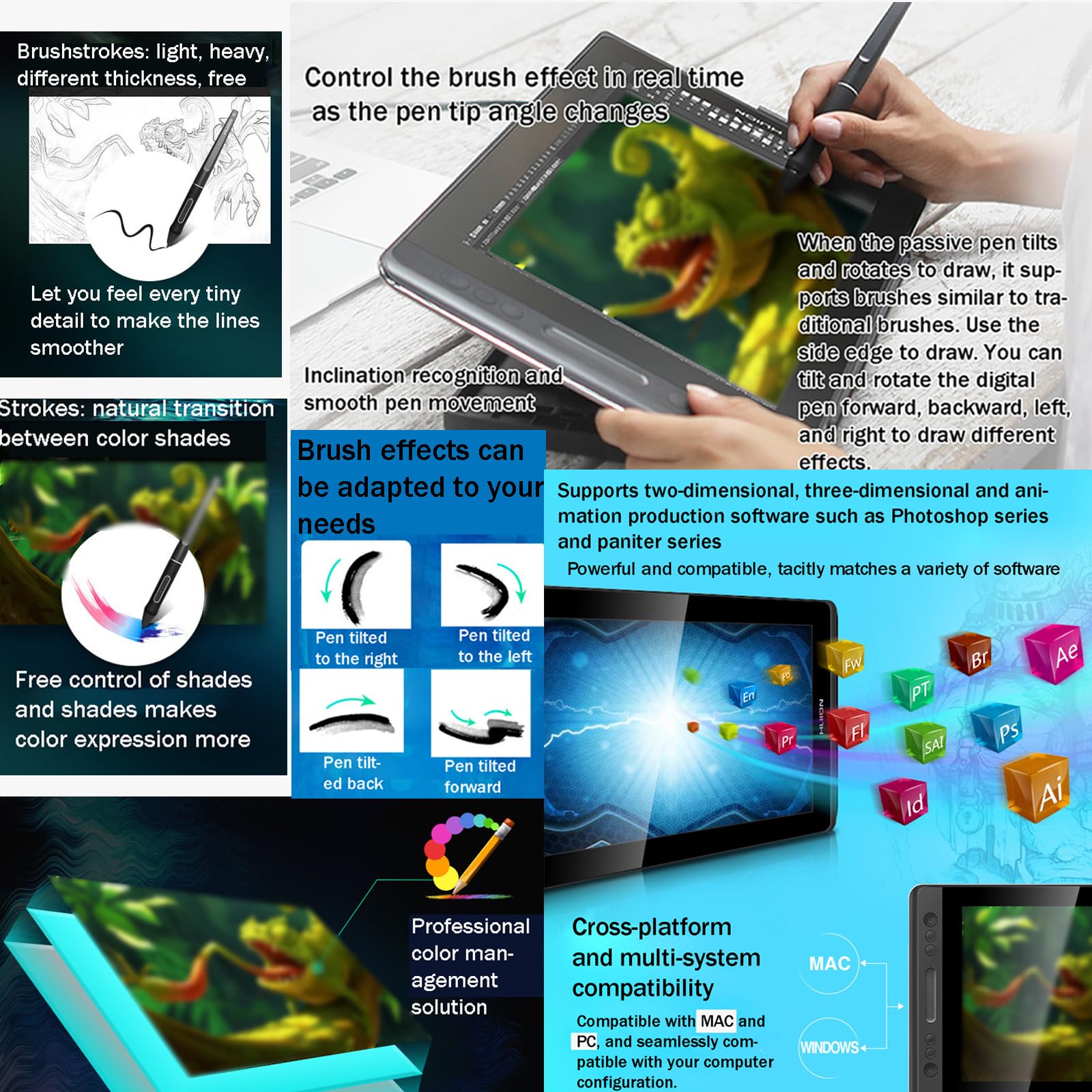 Tableta Gráfica De 11,6 Pulgadas con Pantalla, Admite Inclinación De ±60°, Ángulo Visual De 178°, con Soporte Ajustable, Lápiz Óptico Sin Batería, para Aprendizaje Remoto,A