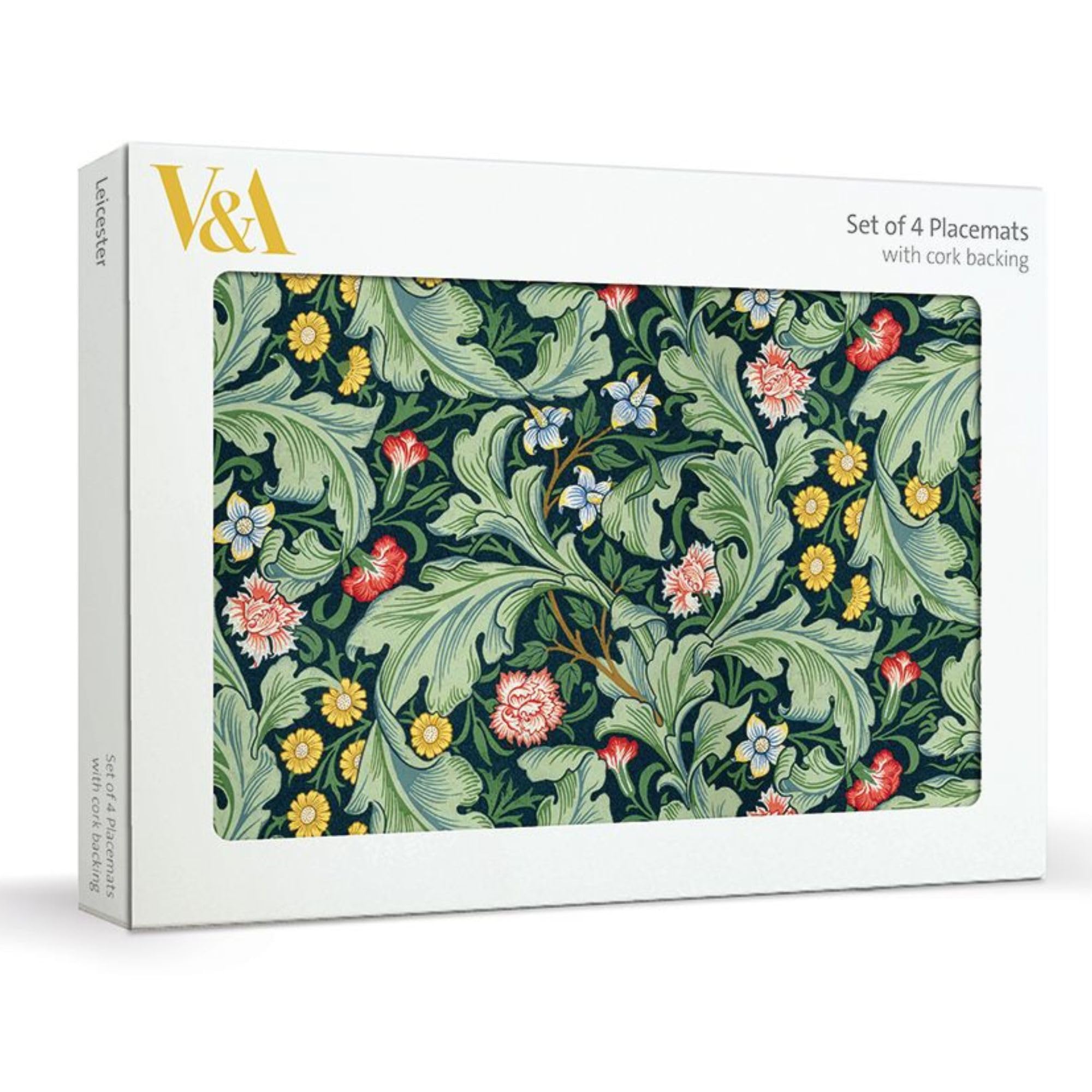 Museums & Galleries Set of 4 Cork Backed Placemats - Leicester Wallpaper Botanical Design - V&A Statement Table Mats for the Home