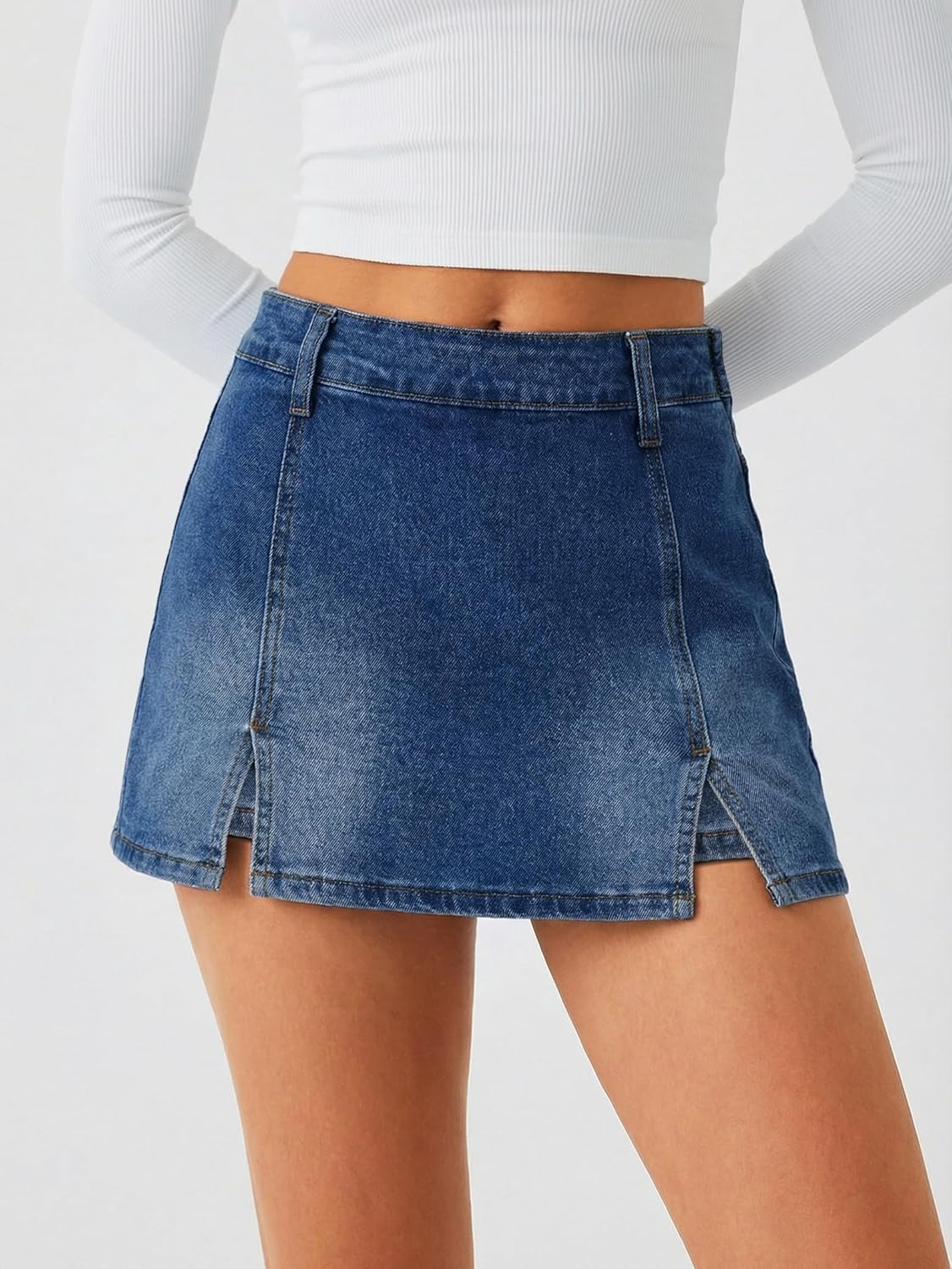 EMMMIOL Denim Mini Skirt for Women - Mid-Low Waisted Stretch Side Zipper Skort Y2k Casual Jean Skirts with Shorts Underneath - Image 4