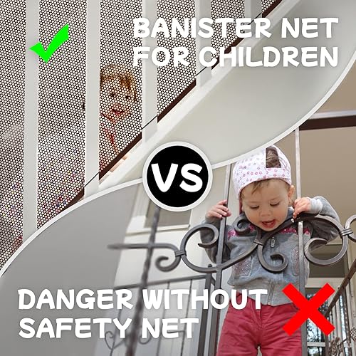 Miniatura 4 de Protector de barandilla para bebé, 10 pies x 3 pies, red de seguridad para escaleras de bebé proporciona a tu bebé un entorno, red de seguridad para