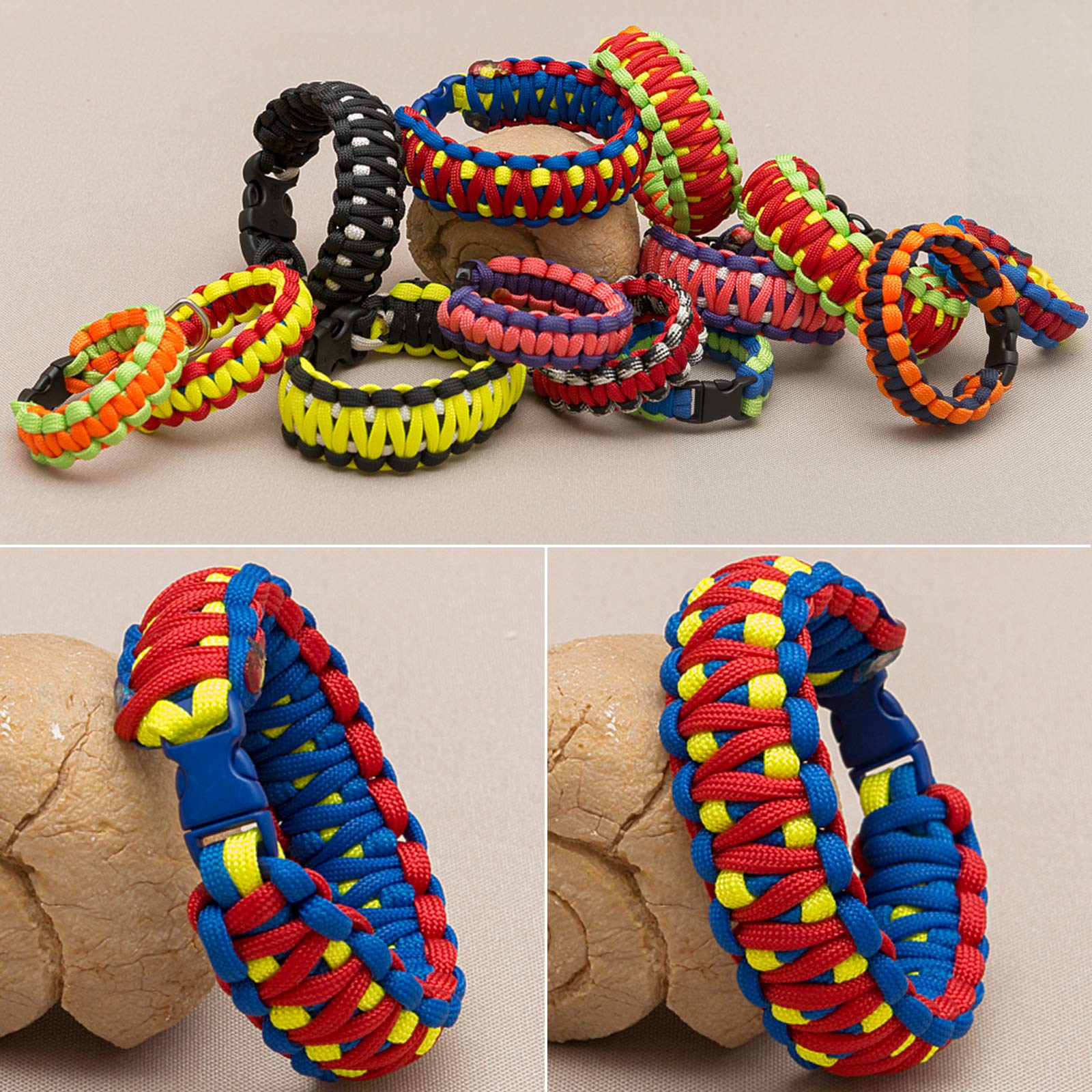 Inntek 12 Stück 10 Fuß Paracord Schnur 550 Paracord Seile, Paracord Armband Paracord Bänder Set mit 24 Paracord Steckverschluss für DIY Armbänder, Schlüsselanhänger,Hundeleinen, Leinen, Zeltseil