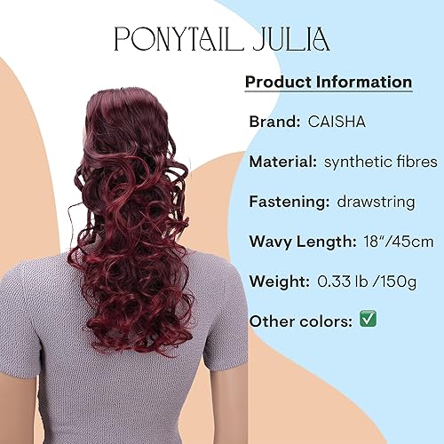Miniatura 2 de CAISHA Extensiones de cola de caballo de 18 pulgadas, mezcla roja ondulada voluminosa PH28