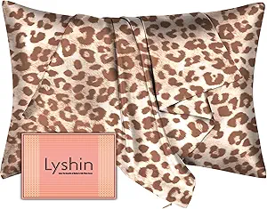 Mulberry Silk Pillow Cases Queen Size with Hidden Zipper, Ultra Smooth and Soft Breathable Cooling Silk Satin Pillowcase for Hair and Skin, Gifts for Women Men (Leopard Beige, 20x30 Inches, 1 Pack)