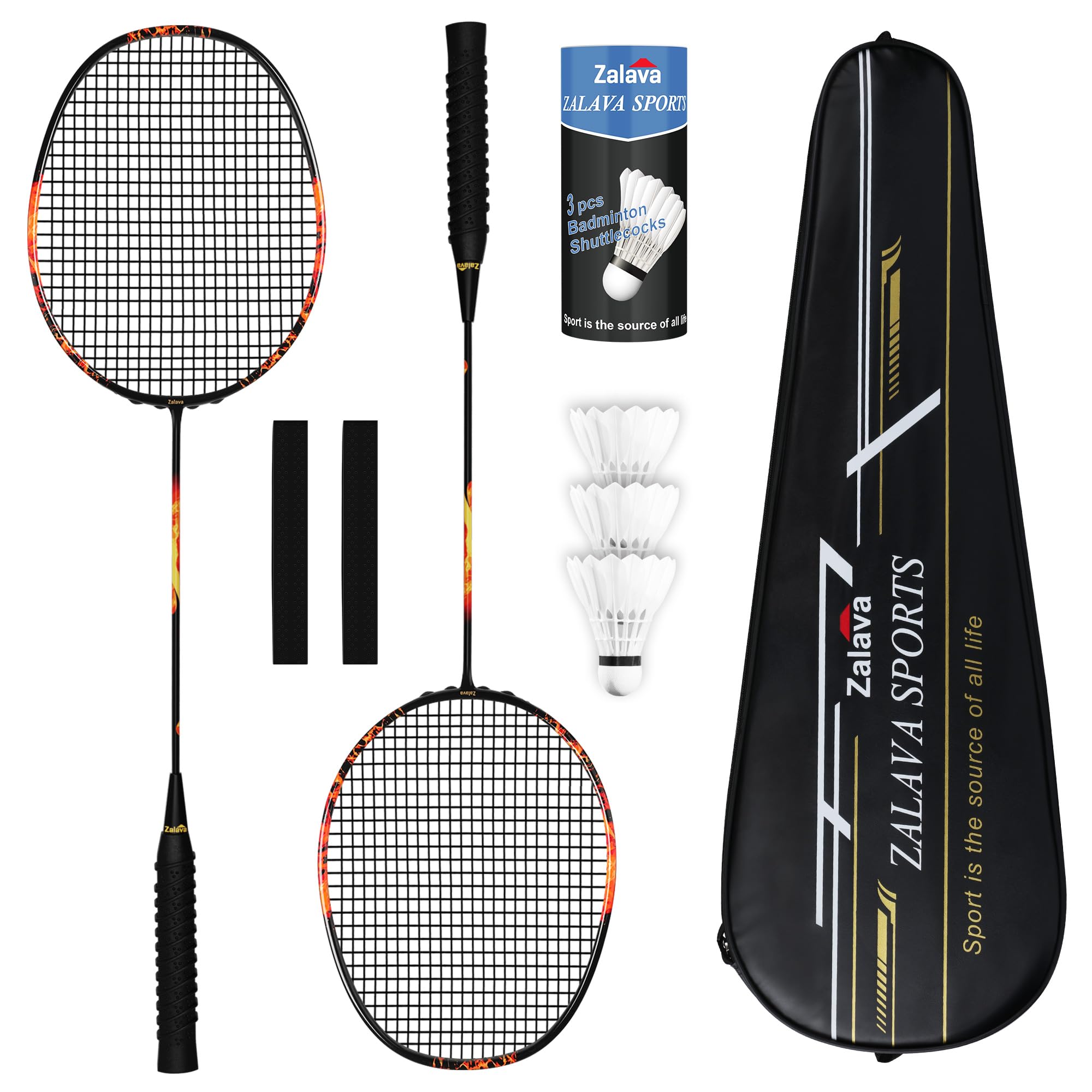 Ensemble de Badminton, 1 Paire de Raquettes de Badminton 2U avec Sac de Rangement, 3 Volants et 2 Bandes de Poignée, Sets de Raquettes Légères pour L’entraînement et Le Divertissement