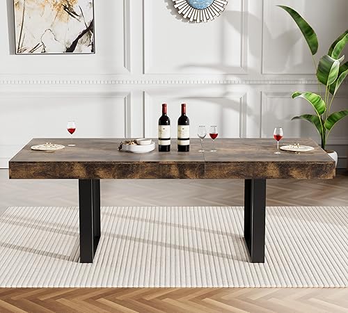 Miniatura 8 de Goujxcy Juego de mesa de comedor extensible de 7 piezas para 6, 63-78 pulgadas, juego de mesa de cocina marrón rústico con 6 sillas grises copetudas