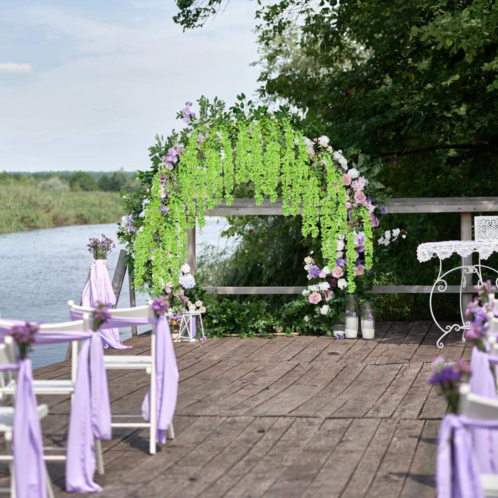 U'Artlines Paquete de 36 guirnaldas Artificiales de ratán de glicinia Artificial para Colgar, Flores de Seda, decoración del hogar, Fiesta, Boda (36, Verde)