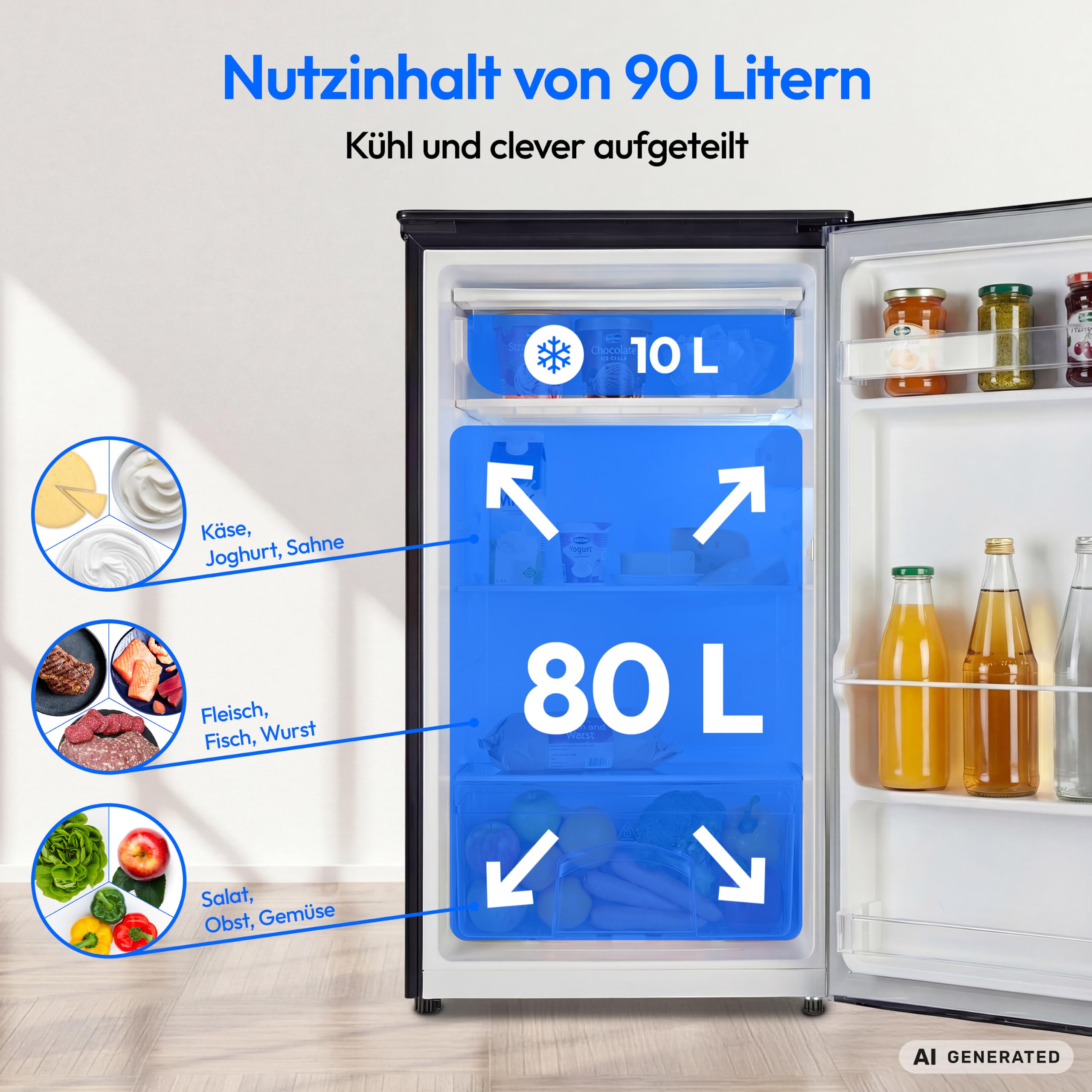 MEDION Kühlschrank mit Gefrierfach 90 Liter - MD370033 - Anthrazit