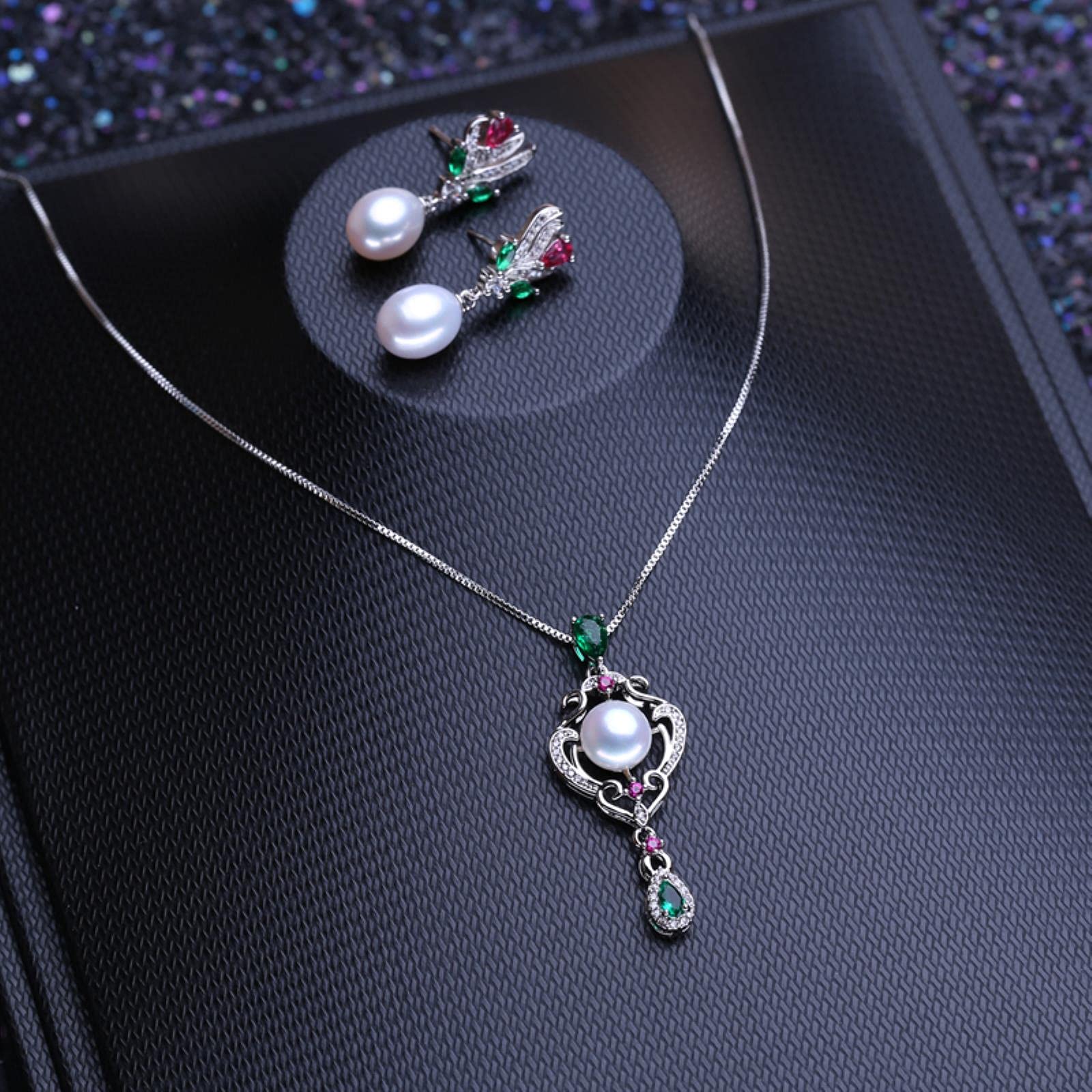 Set di Gioielli in Perle d'Acqua Dolce Naturali in Argento Sterling 925 per Donna Collana di Perle con Orecchini di Rubino Idea Regalo