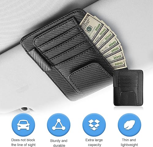 Miniatura 10 de Augeny Organizador de visera solar para automóvil, pequeño organizador y almacenamiento de visera, soporte para registro y documentos, accesorios de