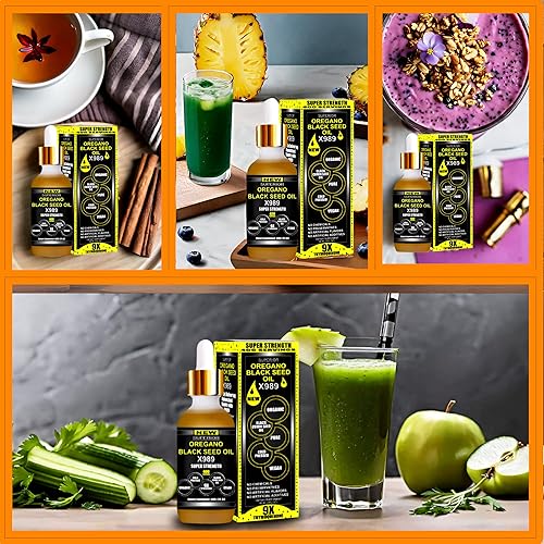 Miniatura 8 de Aceite de orégano con aceite de semilla negra, 400 porciones, aceite de orégano silvestre 2 en 1 con gotas de aceite de semilla negra, suplemento