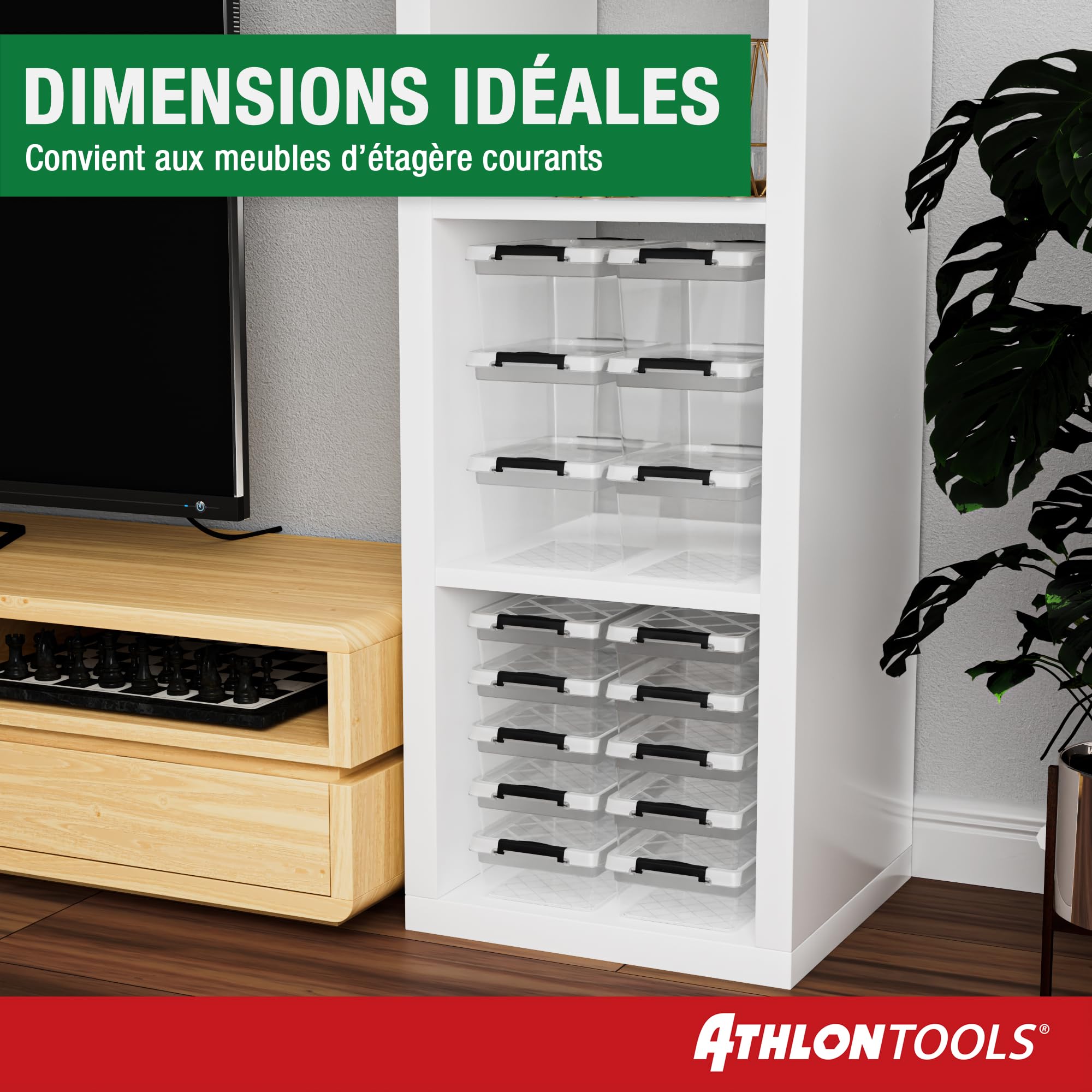 ATHLON TOOLS Lot de 10 boîtes de rangement de 5 L avec couvercle, petites, 100 % nouveau matériau, transparentes, sans BPA, conteneurs empilables, clips de verrouillage gris, pratiquement hermétiques