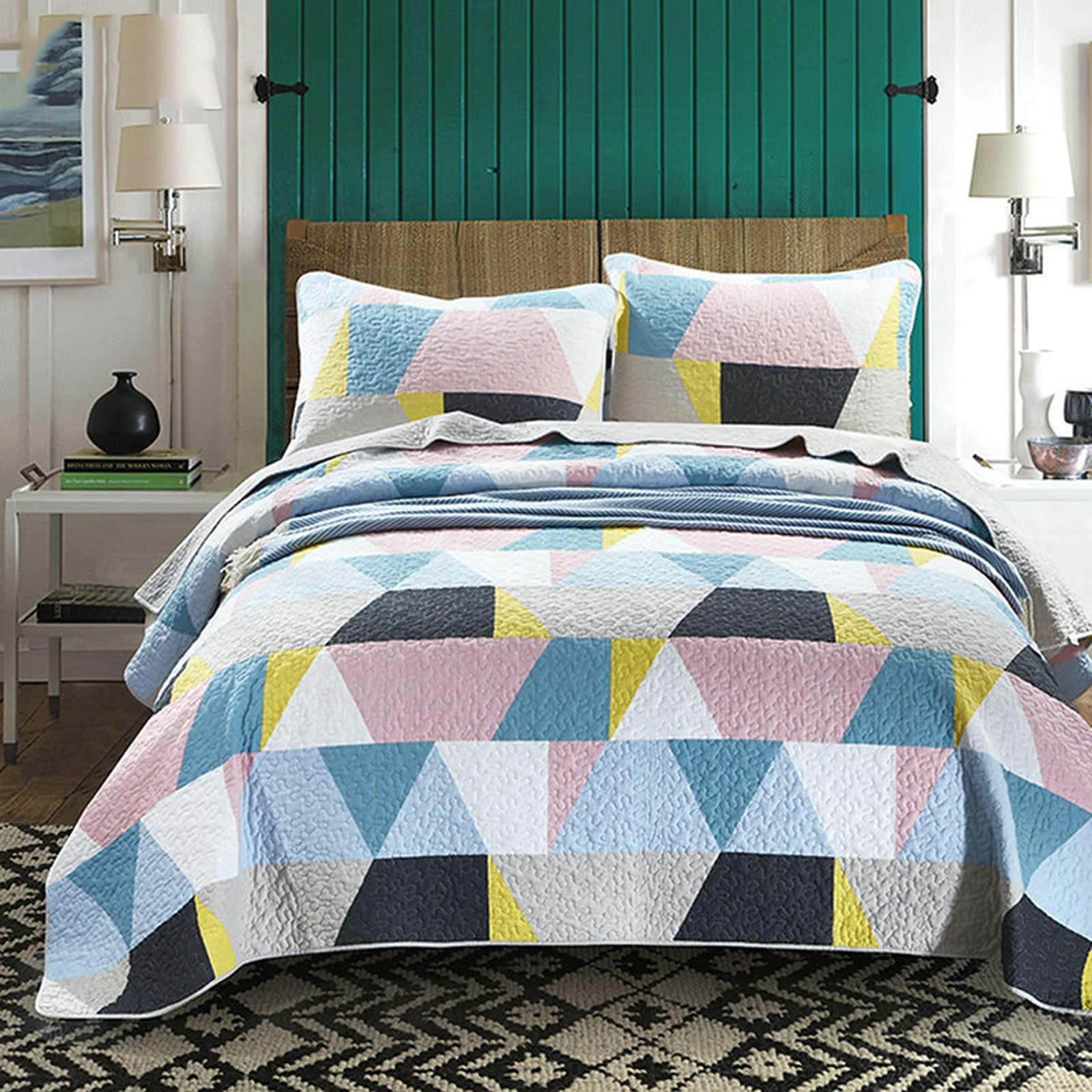 Amazon｜キルト幾何学模様ベッドスプレッドセット100%コットン