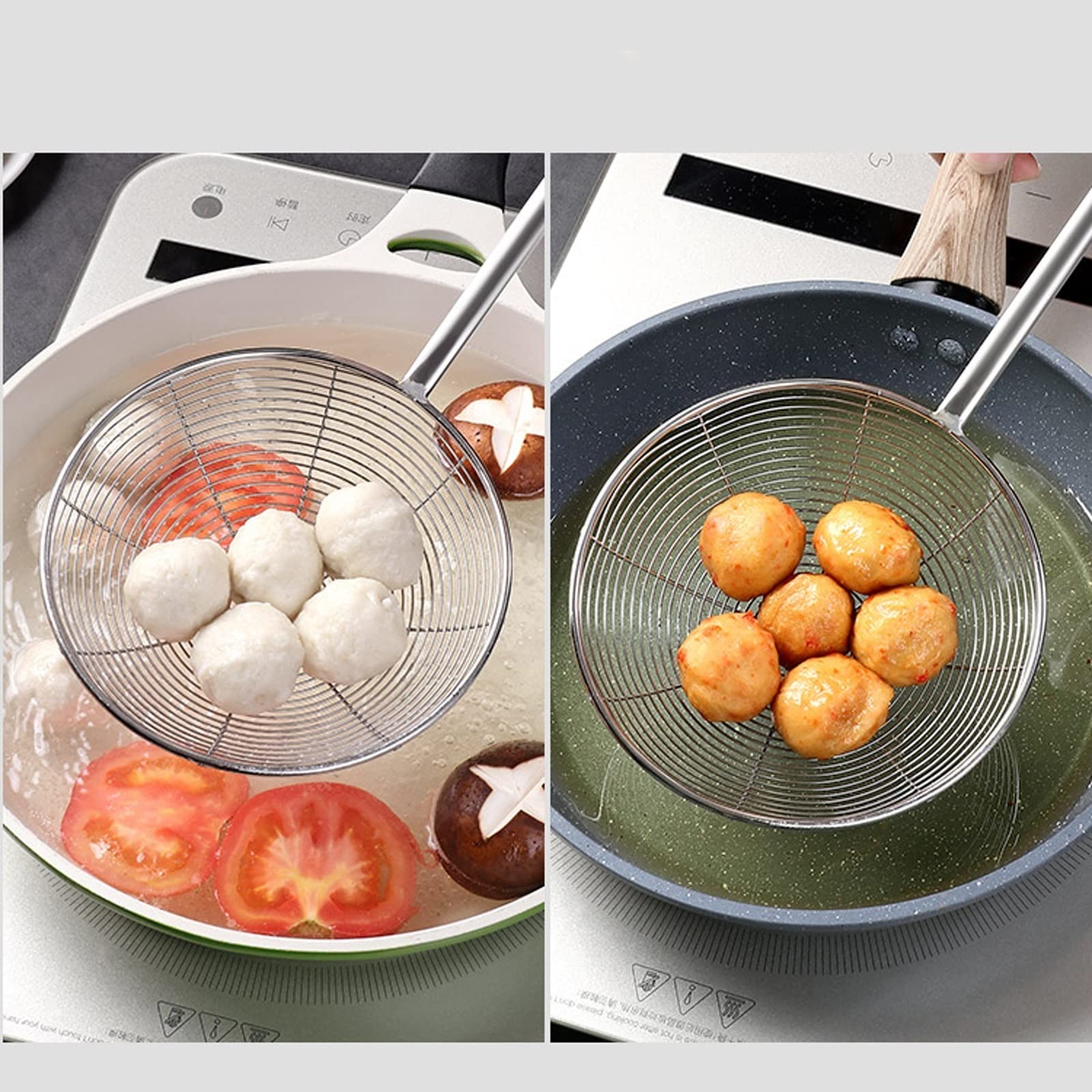 Skimmer de cocina, colador de acero inoxidable, colador de sartén de restaurante de cocina familiar, comida frita, verduras, colador de wonton (Size : L)