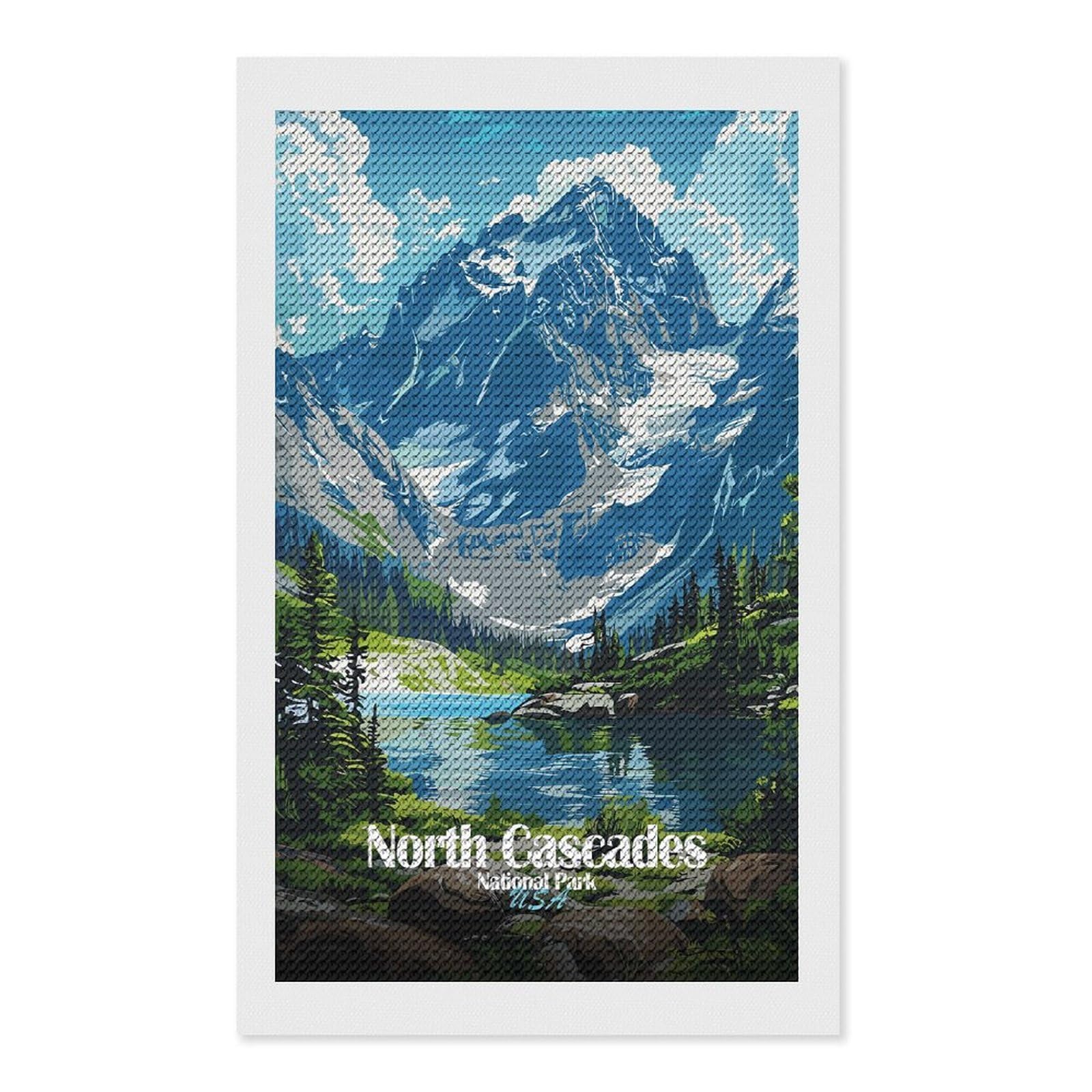 Junmoney North Cascades National Park Illustration DIY Diamond Art Canvas Kit 12"x20", Complete Accessories, Creative Leisure Activity, Home Wall Decor, Gift Idea