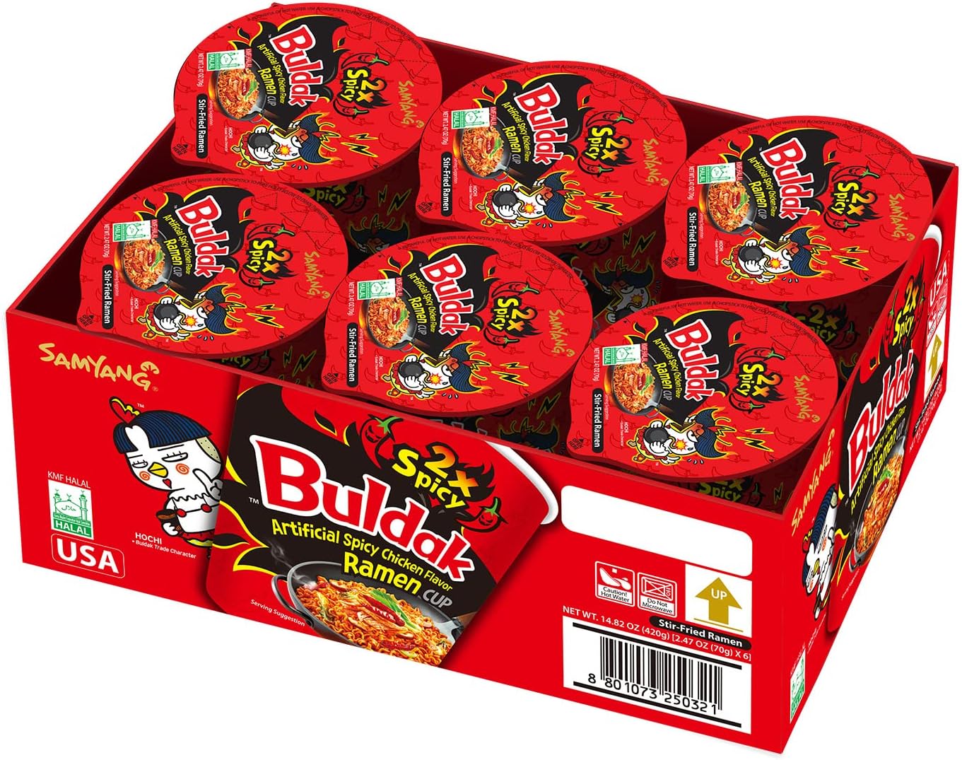 Samyang 2X Buldak Spicy Hot Chicken Stir Fried Cup Noodles (Pack of 6)