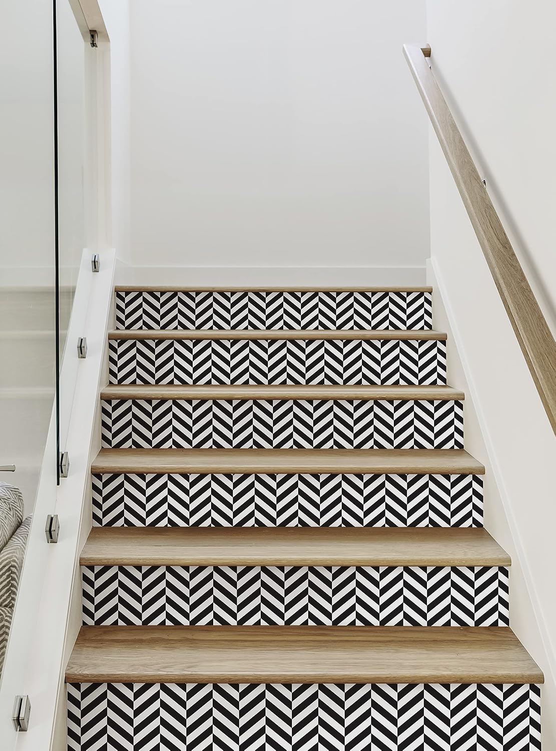Herringbone Solid Peel and Stick Stair Riser Strips (Black, 15 Pack - 48" w x 7" h)
