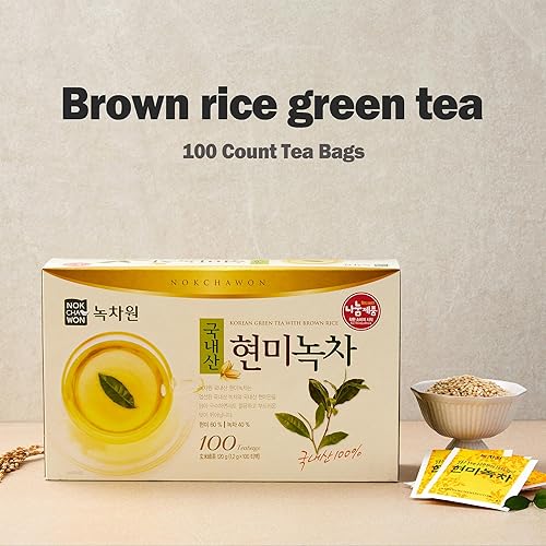 Miniatura 2 de Nokchawon Té verde de arroz integral, té Genmaicha, té verde puro premium, té helado, té frío preparado, té coreano cero calorías, 100 bolsas de té,