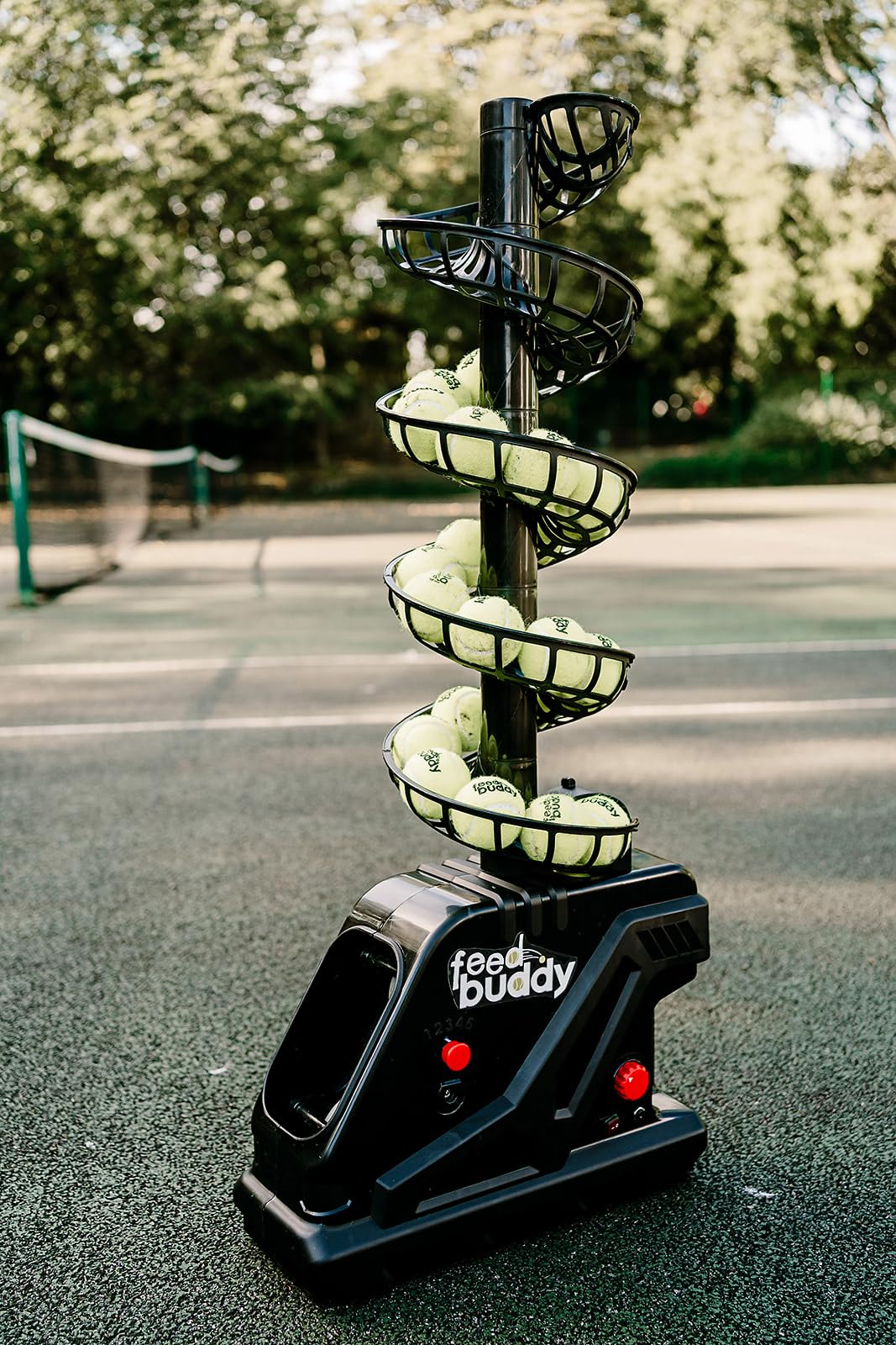 Feed Buddy Tennis PRO Automatic Tennis Ball Machine, Mains and Battery Powered feed to practise tennis alone, UK based company