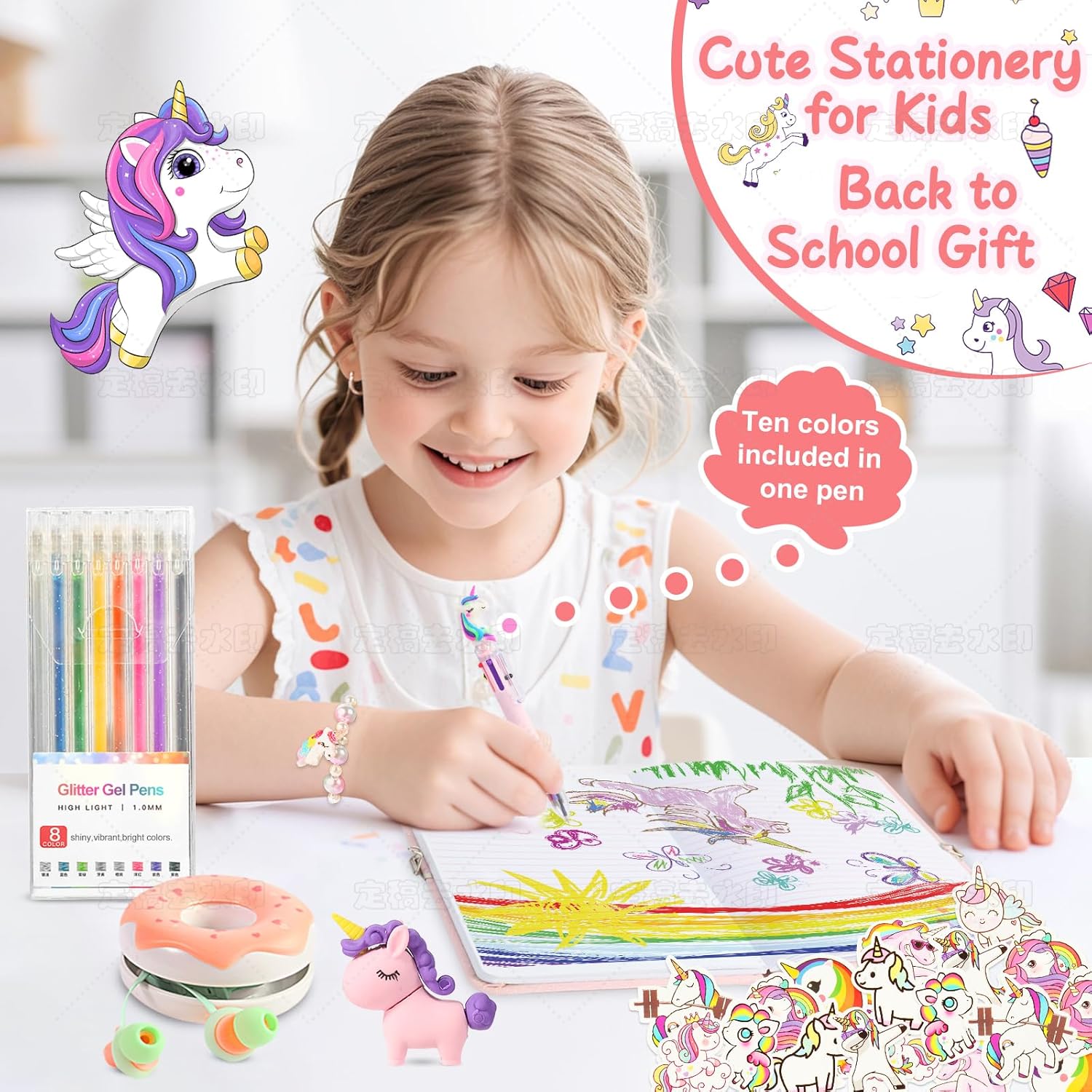 Unicorn Gifts for Girls 5 6 7 8 9 10+ Years Old,Birthday Gift Box Set for Girls,Unicorn Basket with Kids Earbuds,Girls Shiny Unicorn Diary,Glitter Pens,Ideal Unicorn Toys Back to School Gifts for Girl Age 4+