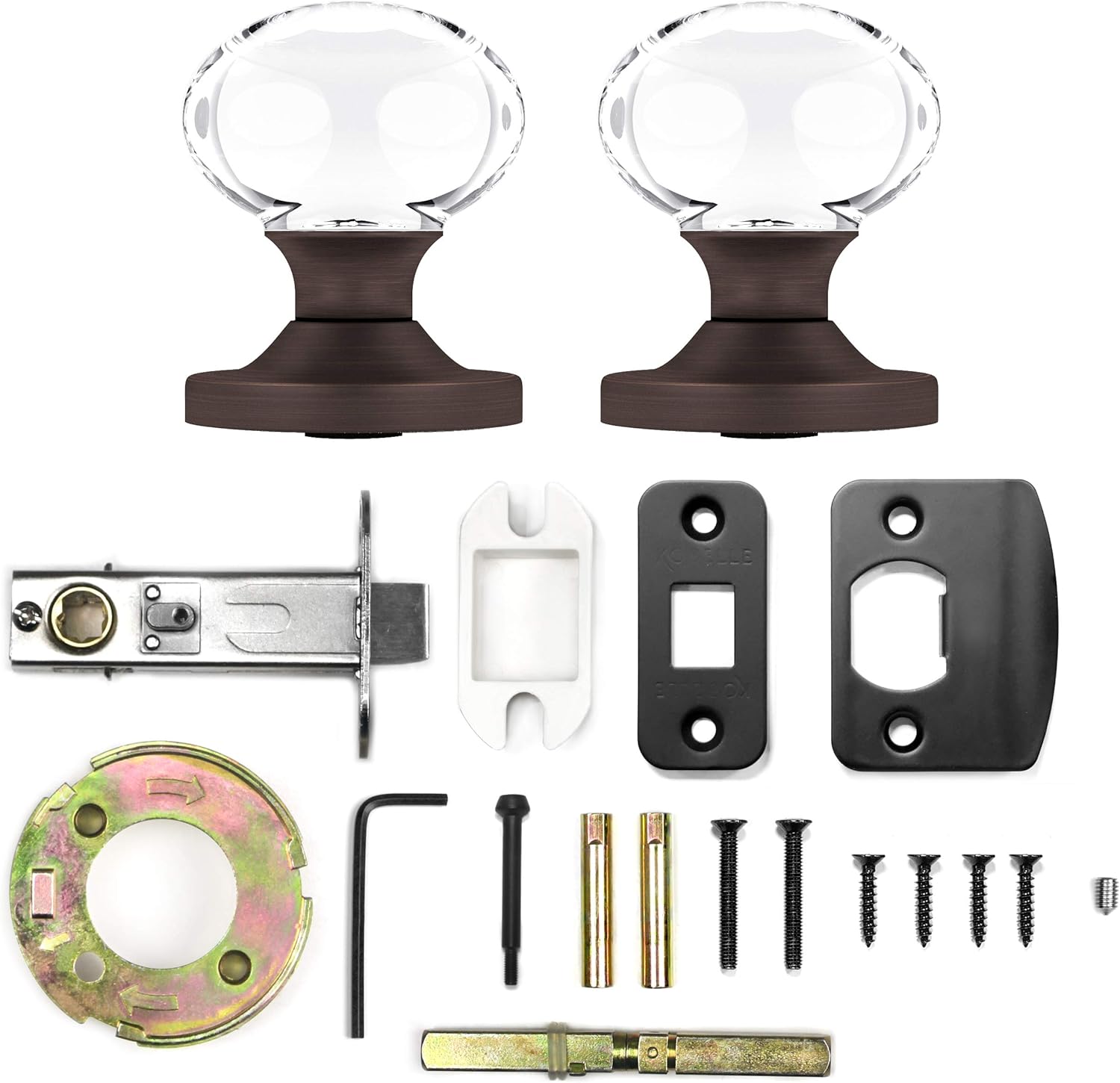 Privacy Oval Egg Crystal Door Knobs Venetian Bronze Round Rosette