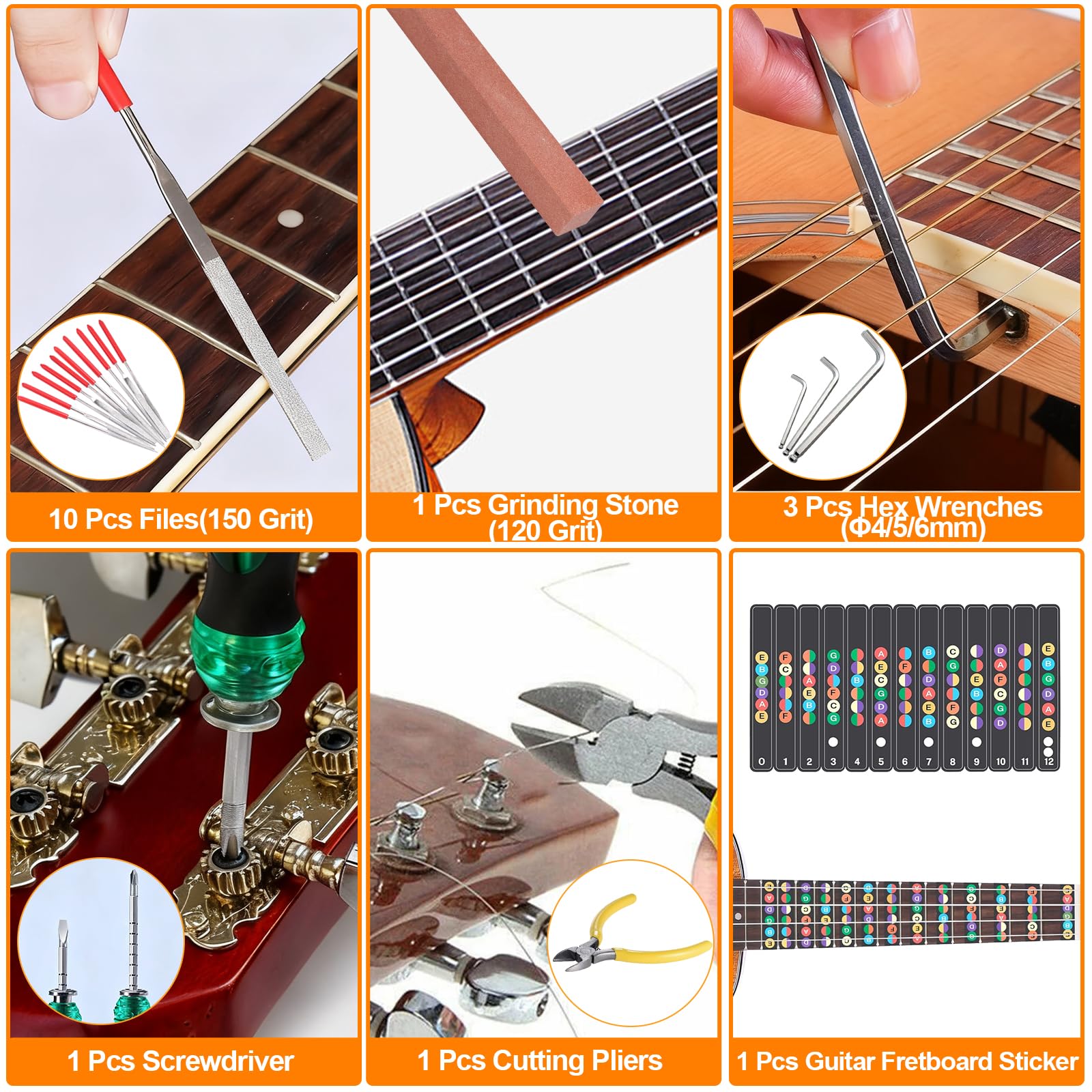 146-teiliges Gitarren-Werkzeugset, professionelles Gitarren-Reparaturset, Gitarrenwartungsset mit Gitarrenwerkzeug-Zubehör und Tragetasche, Gitarren-Setup-Kit für E-Gitarre, Akustikgitarre, Ukulele