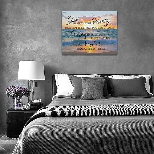 Miniatura 7 de Arte de pared de oración de serenidad costera, con citas de escrituras de paisaje marino, impresiones en lienzo, cuadros de playa del océano, obras