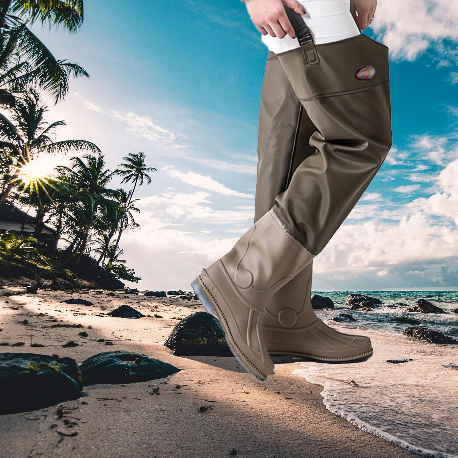 Stivali A Coscia Trampoliere impermeabile in PVC, stivale leggero con fascia elastica regolabile per la caccia alla pesca(Size:45 EU)