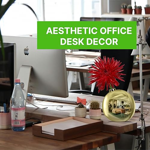 Miniatura 4 de Skywin Jarrón de espejo convexo dorado para decoración de cubículo con flor, espejo de cubículo de 3.9 x 3.9 x 4 pulgadas, espejo de escritorio para