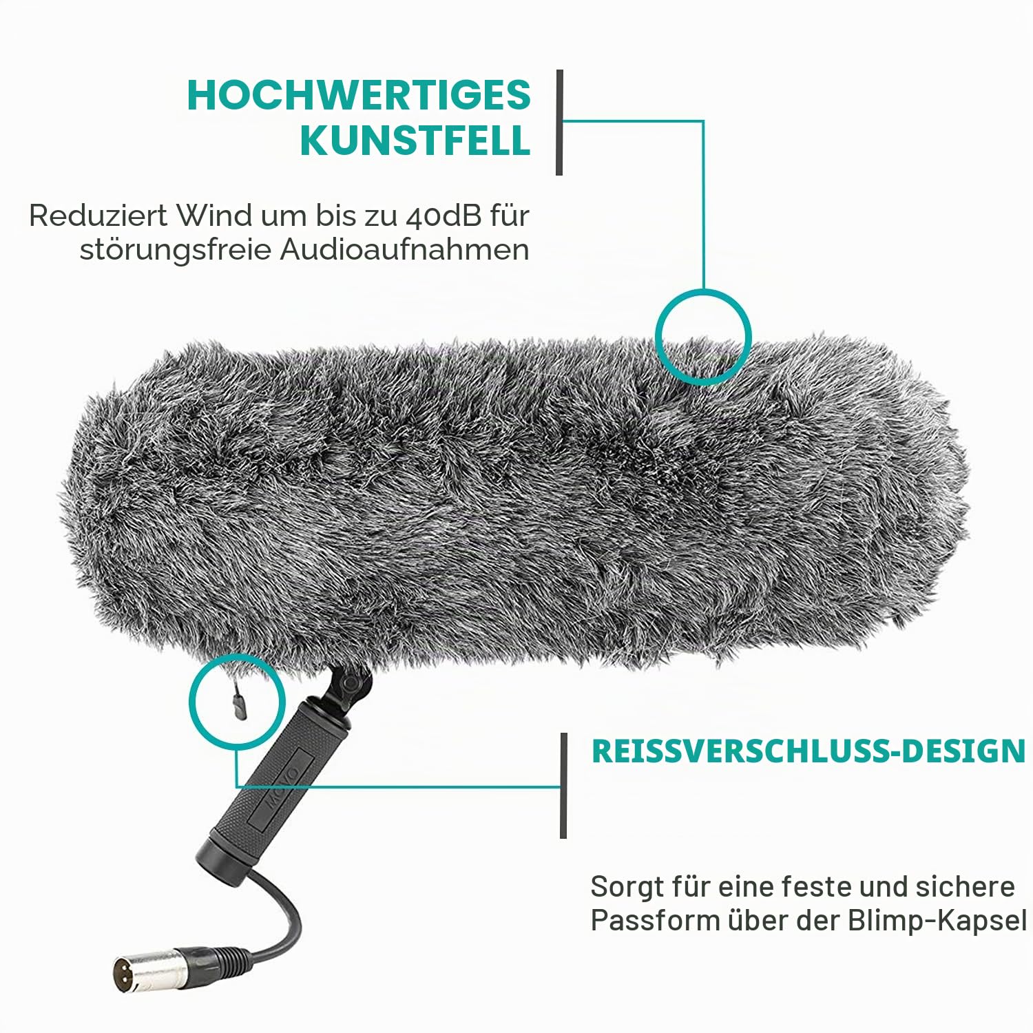 Movo BWS1000 Blimp Microphone Windshield Mount and Vibration Protection System for Shotgun Microphones - Has 12-Point Internal Shock Mount, Integrated XLR Cable, Deadcat Windscreen and Grip Handle