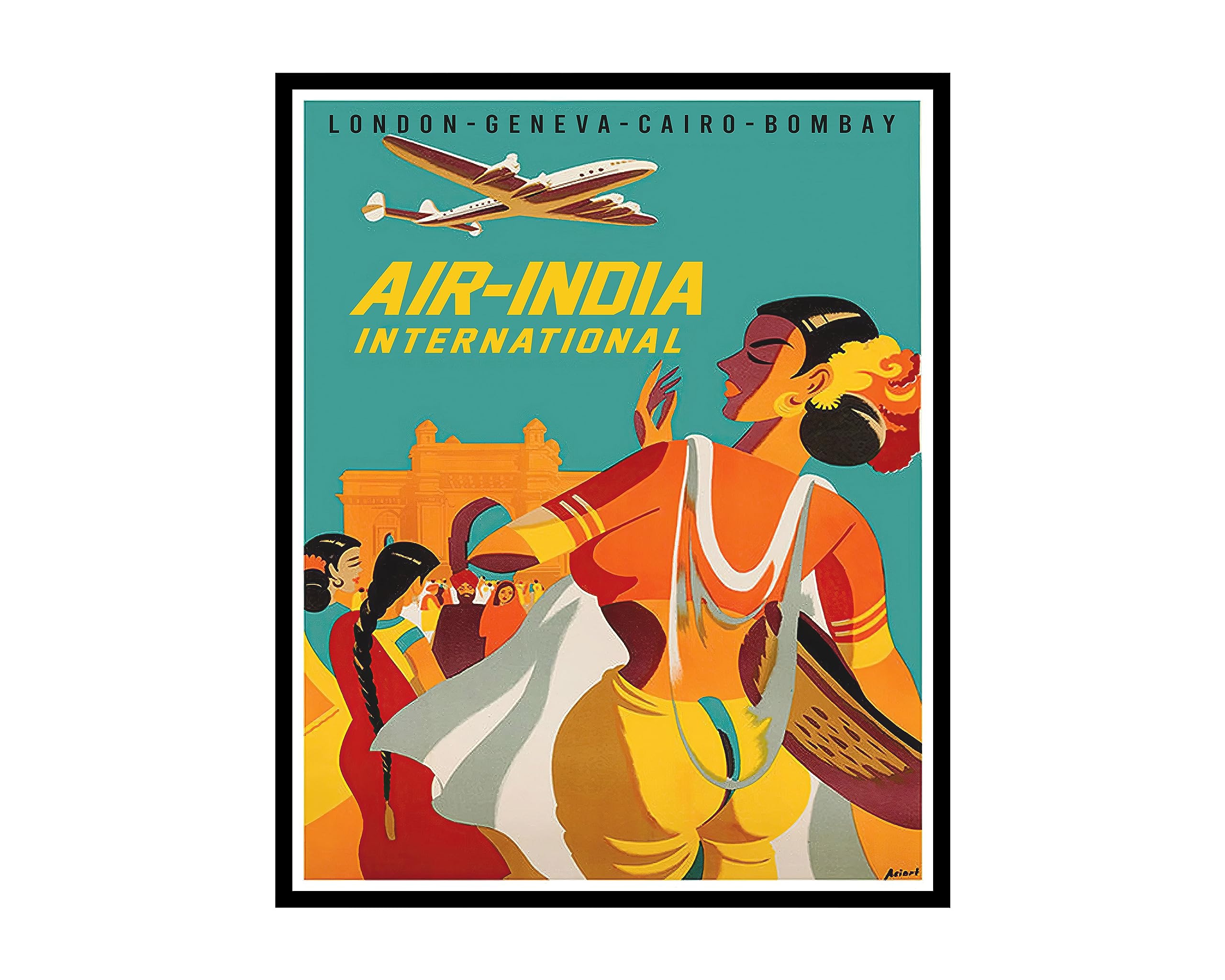 Poster MasterVintage Travel Poster - Retro India Print - Indian Women Art - Chic Gift for Her, Woman, Travel Lover - Colorful Wall Decor for Bedroom, Living Room, Office - 8x10 UNFRAMED Wall Art
