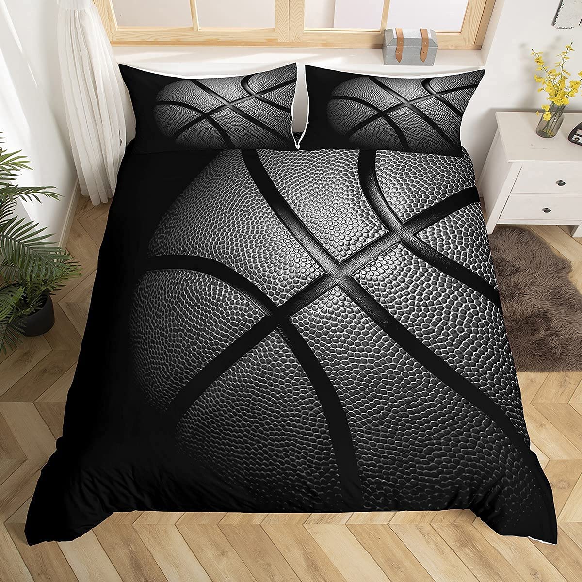 Tbrand Funda de edredón Baloncesto Negro King 3D Colecciones Deportivas Funda de edredón para niños,Ultra Suave,3 Piezas,Cool Boys Young Comforter Cover Sets (1 2 Fundas de Almohada