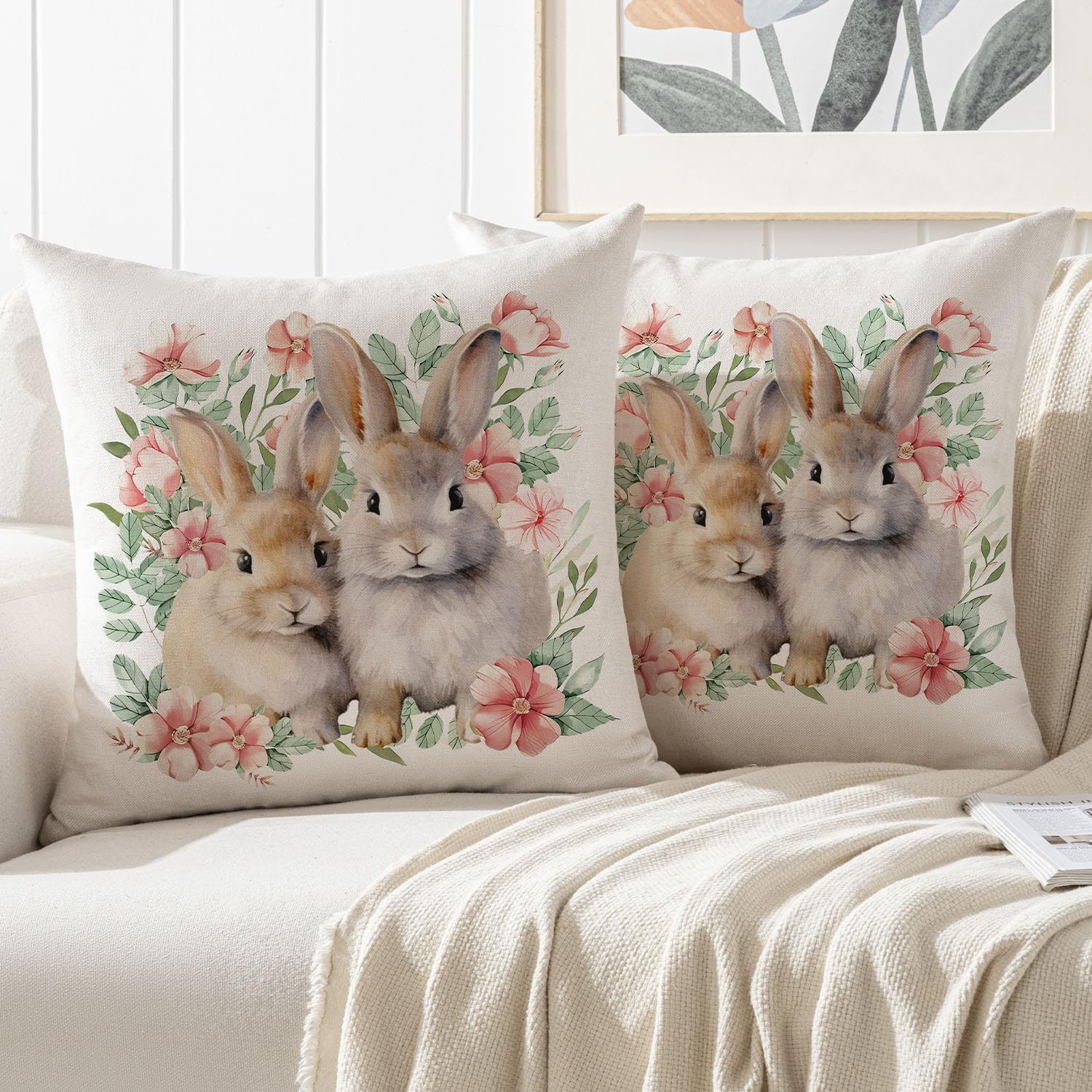 4 Federe Cuscini Pasquali 50x50cm - Lino Con Coniglietti E Uova - Decorazione Divano E Casa - Foto 10