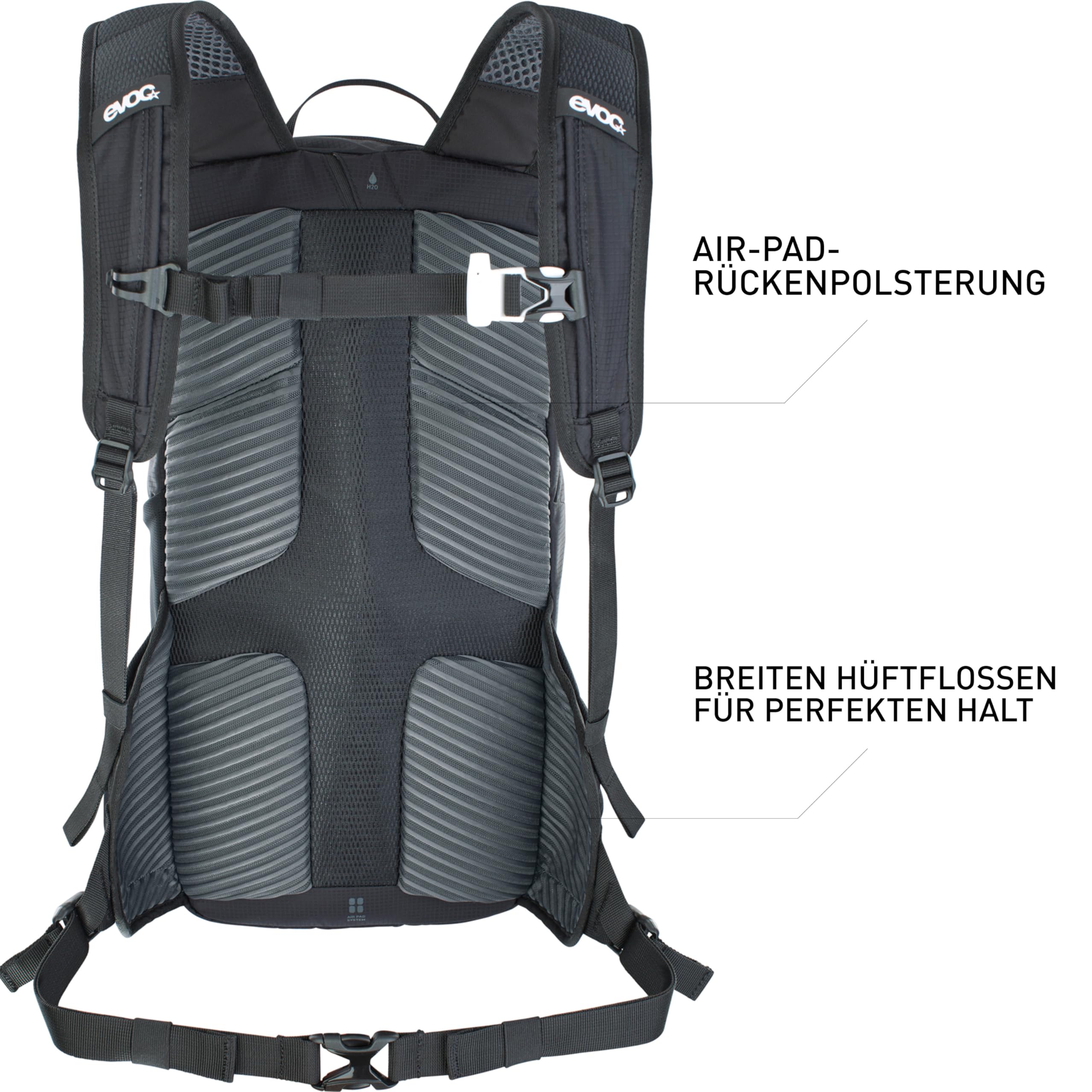 EVOC RIDE Fahrradrucksack Bike-Rucksack für Trails und andere Aktivitäten (8l, 12l, oder 16l Stauraum, cleveres Taschenmanagement, belüftet durch AIR-PAD-Rückenpolsterung)