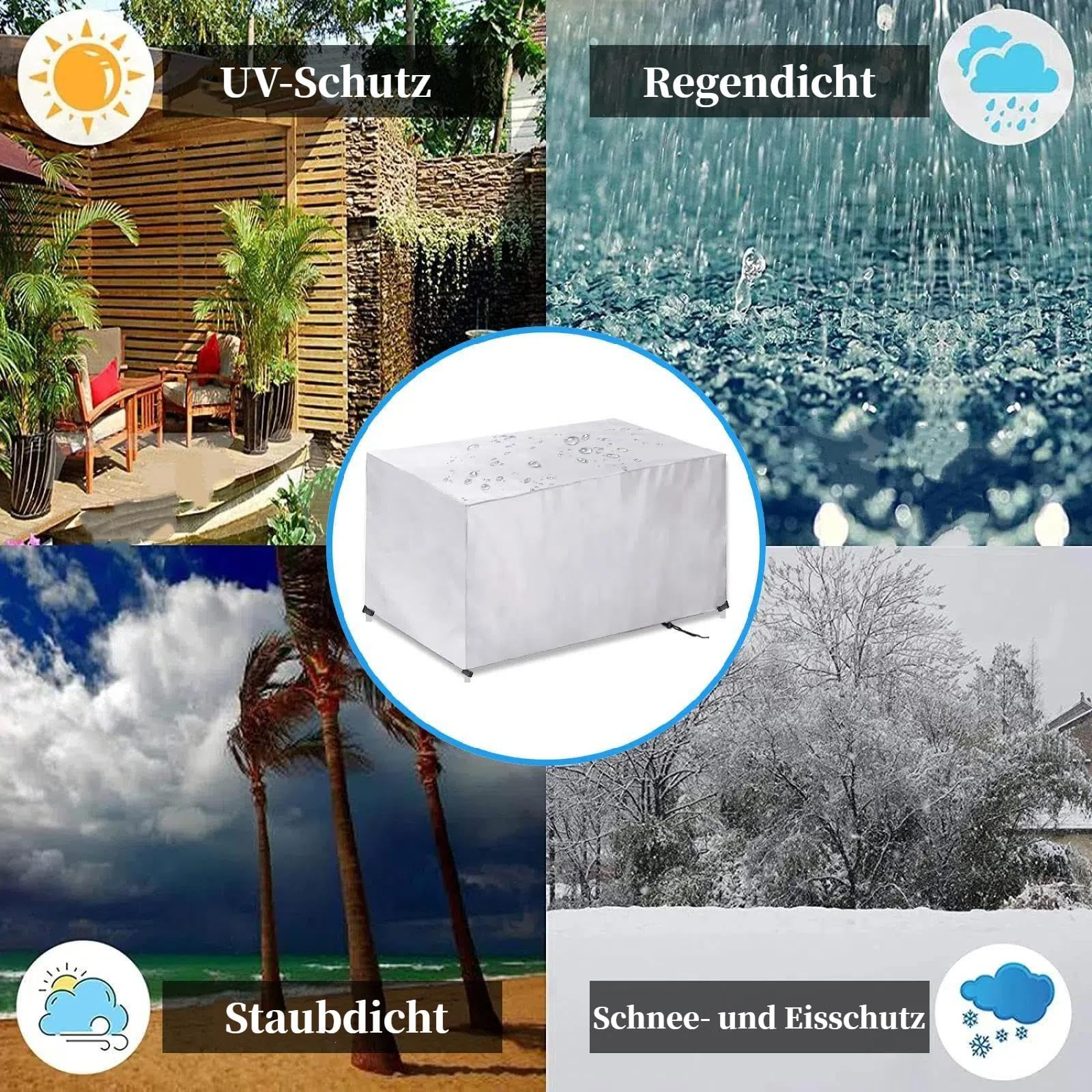 Gartenmöbel Abdeckung Wasserdicht 299x299x78cm Multi-Größe Silber Rechteckig Abdeckungen für Gartenmöbel Anti-UV 420D Oxford Gewebe Winddicht Gartentisch Schutzhülle Gartenmöbel Tisch