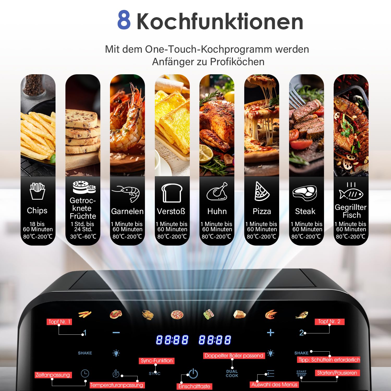 Dual Zone Heißluftfritteuse, XXL 9L Rapid AirFryer Produktbild-Vorschau 4