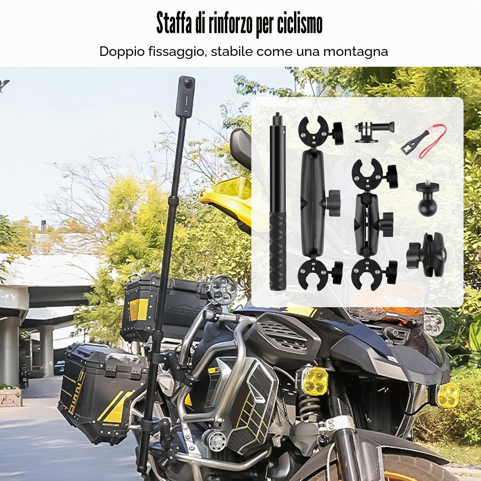 Supporto Moto per Insta360 x4 Videocamera, Accessori per Insta360 X4, per Insta 360 x3 Kit Moto Rotazione a 360 Gradi Supporto per Moto a Doppia Pinza per Insta 360 X3/ X2/ One RS/Ace Pro