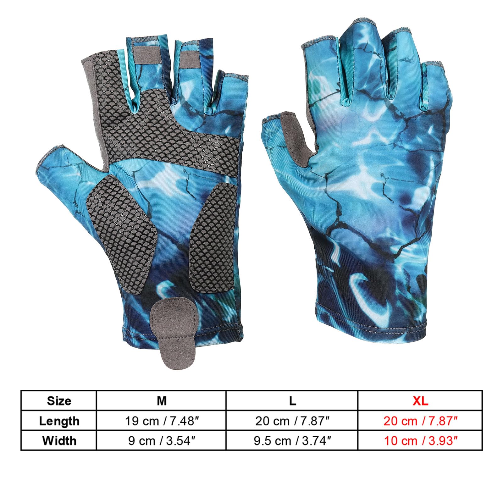 PATIKIL Fishing Gloves, 1 Pair Breathable Fingerless Sun Protection Gloves for Men Women Kayaking Rowing Cycling Hiking Blue (XL Size) - Image 3