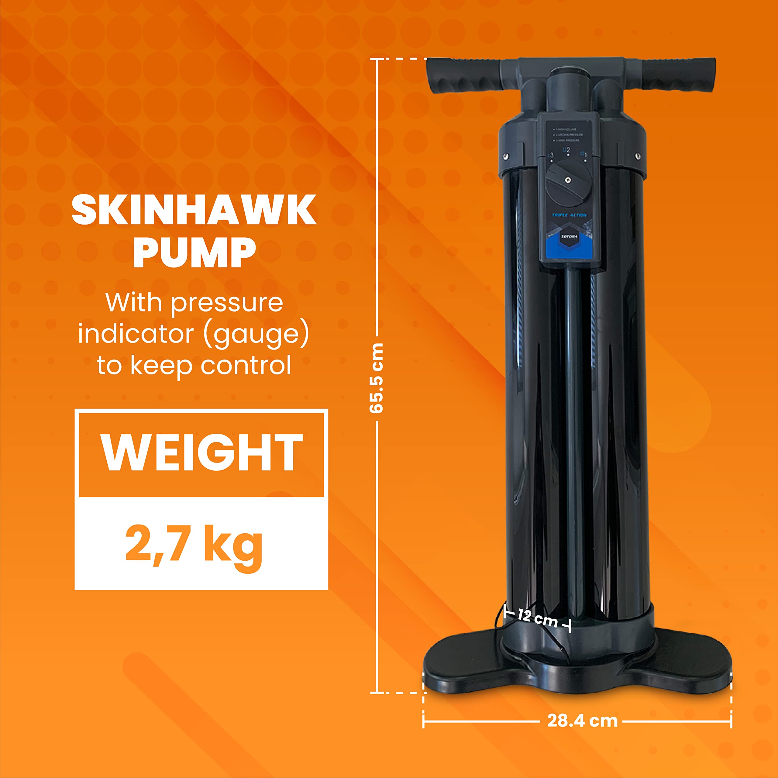 SKINHAWK HP6 Triple Action Bomba Inflador Hinchador para SUP, kayak, canoa