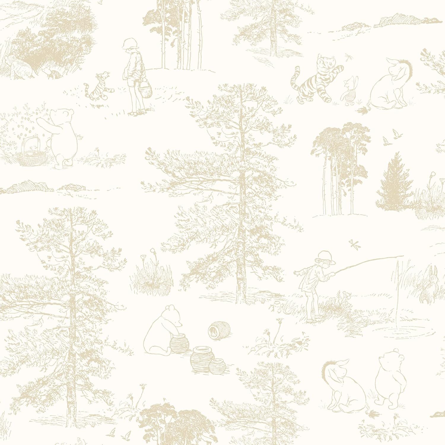 Disney Winnie The Pooh Toile Beige Peel & Stick Wallpaper by RoomMates, RMK12622RL