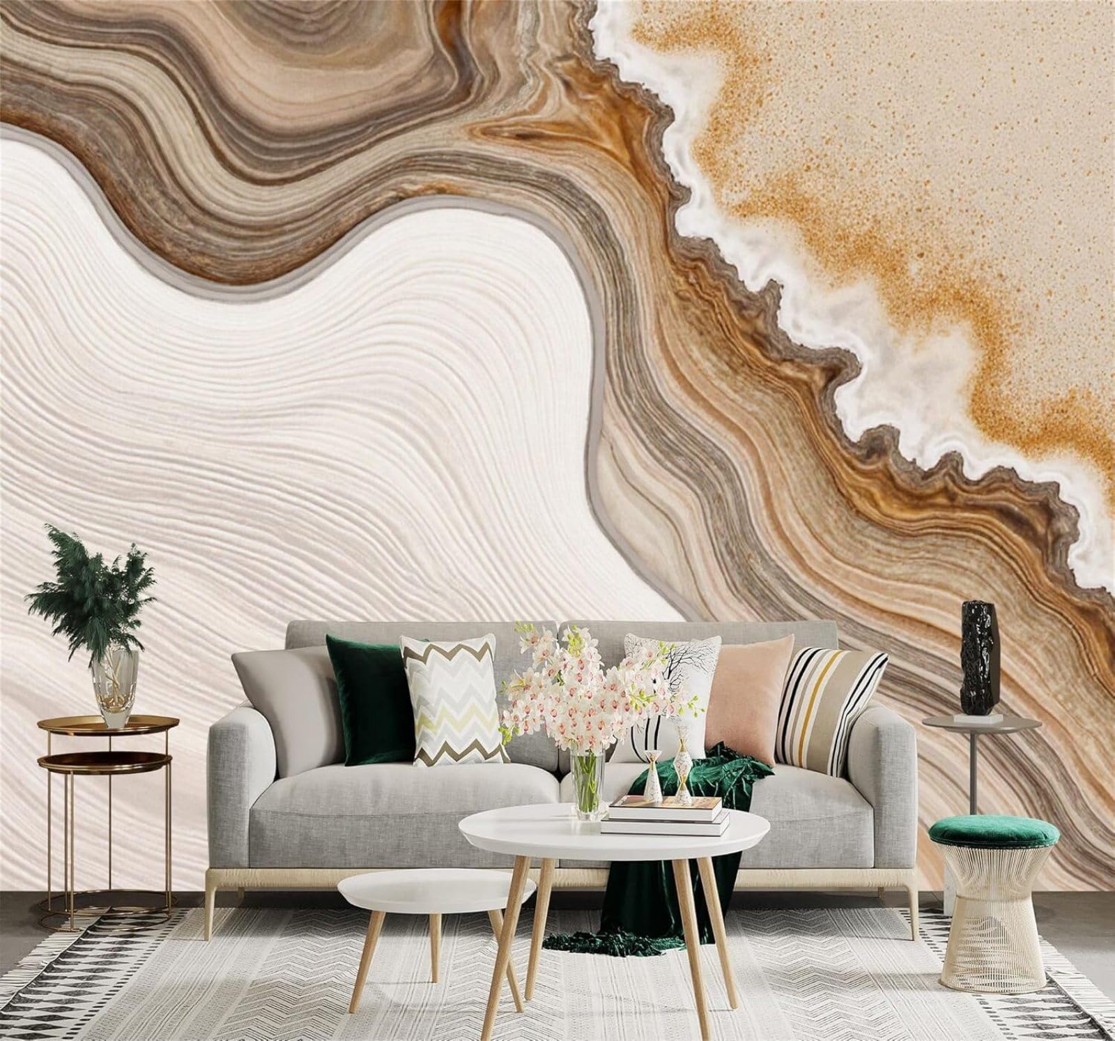 XLMING Abstract Ocean Beach Pattern Art 3D Wallpaper Silky Texture Home Study Office Grey Dining Room Sofa Bedroom Living Room TV Backdrop-250cm×170cm
