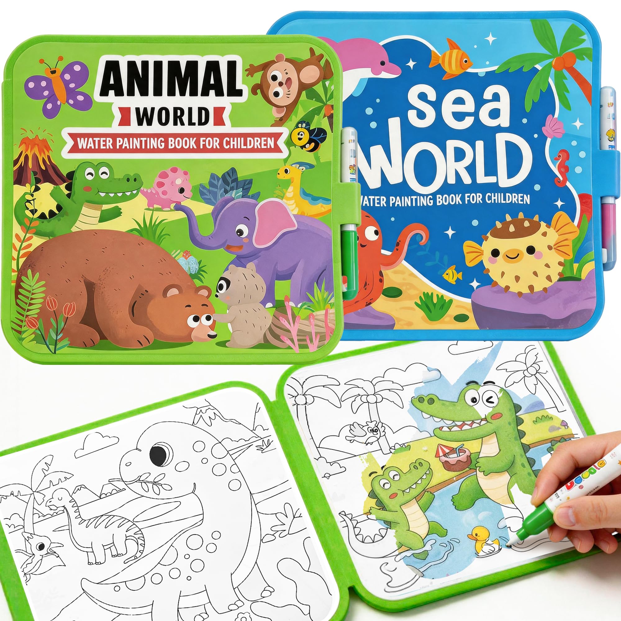 cabaro 2 Pack Mess Free Water Colouring Books for Toddler Age 3+, EVA