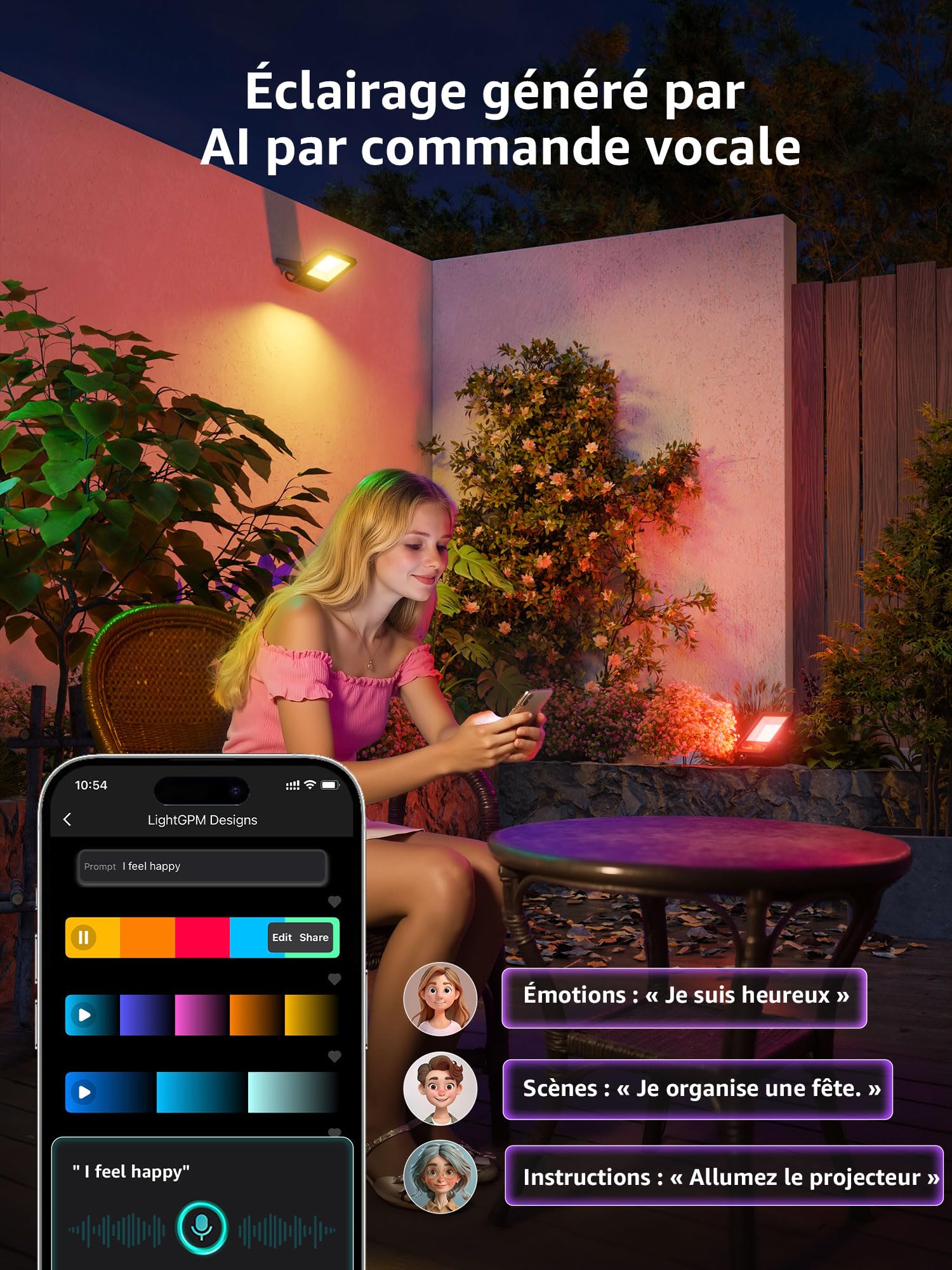 Lepro F1 IA Projecteur LED Extérieur Intelligent 50W RGB Dimmable