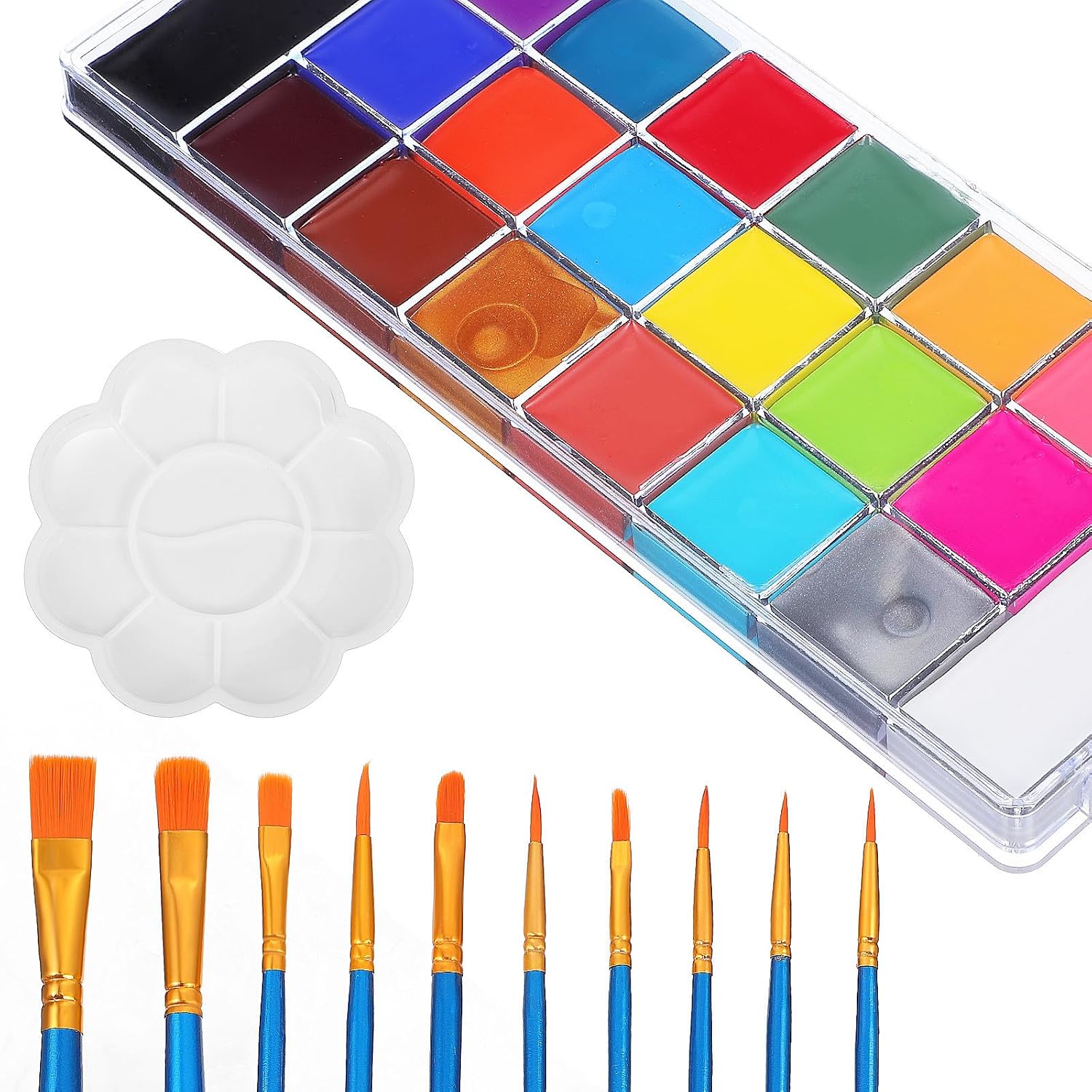 Halloween Body Paint Kit with Makeup Pigment, Plastic Face Painting Kit Including Brush and Palette, Easy to Apply, Versatile Use for Parties and Festivals