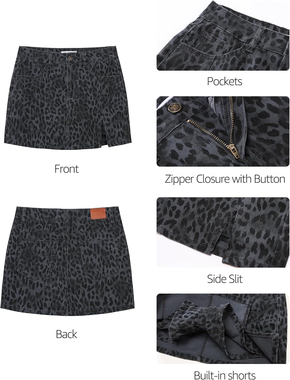 luvamia Skorts for Woman Leopard Cheetah Print Mini Skirt with Shorts High Waisted Trendy Cute Stretchy Side Slit Skort - Image 6