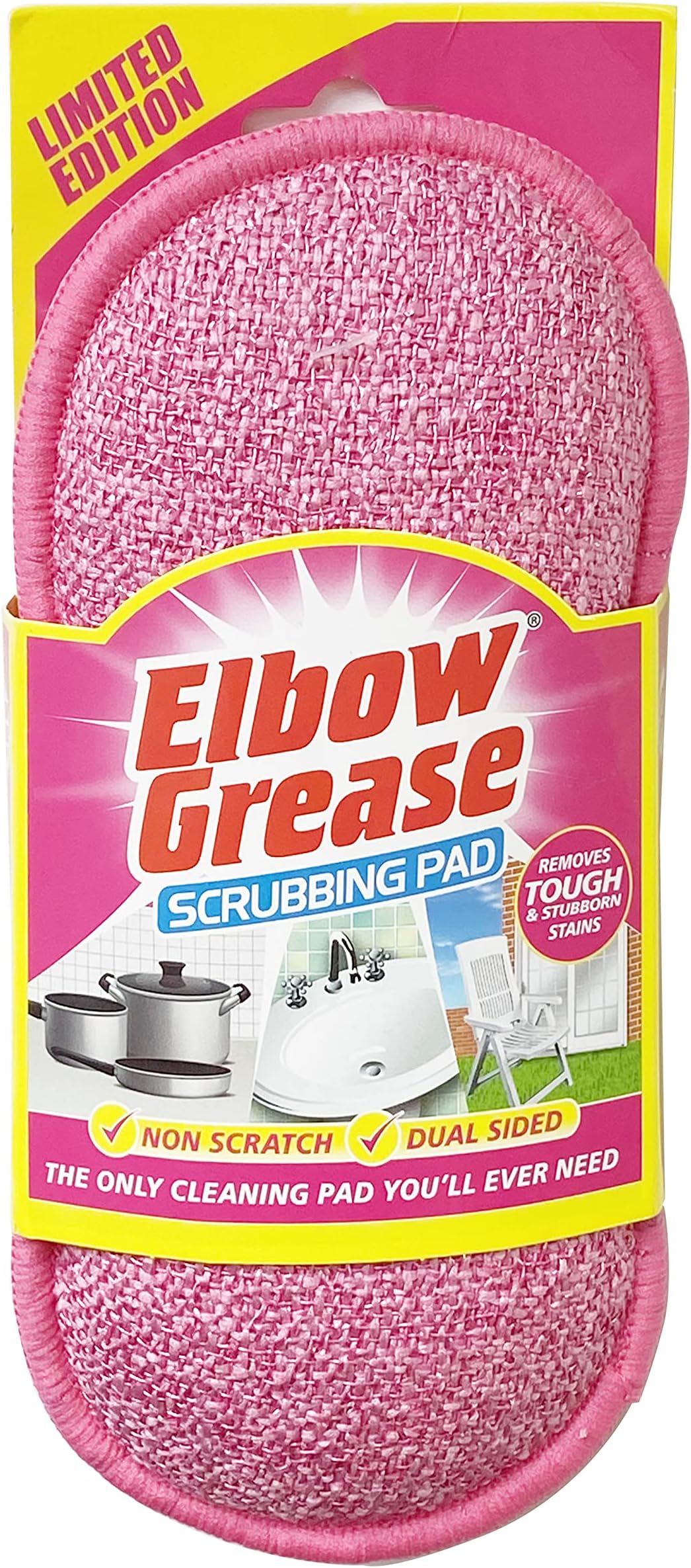 Elbow Grease Scrubbing Pad – Dual Sided Non-Scratch Sponge | Washable & Reusable Kitchen & Bathroom Cleaning Pad (Pink – 1 Pack)