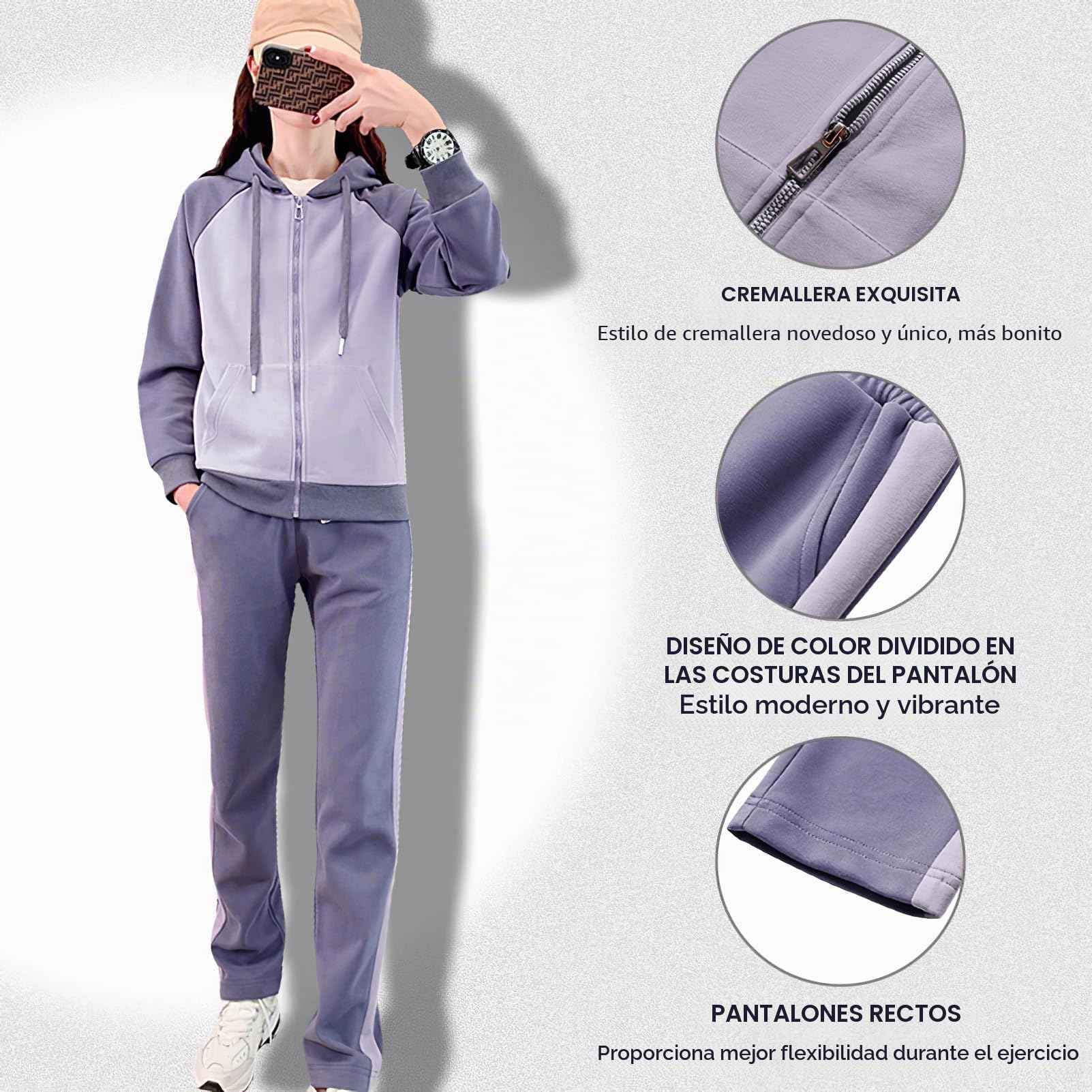 amropi Chándal de Mujer Chaqueta con Forro Polar con Capucha y Jogging Pantalones Conjunto de Invierno