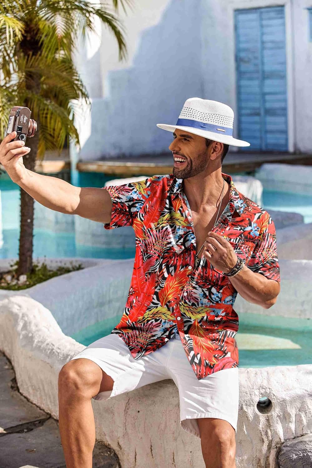 COOFANDY Men's Hawaiian Shirt Short Sleeve Floral Button Down Shirts Tropical Holiday Beach Shirts - Image 5